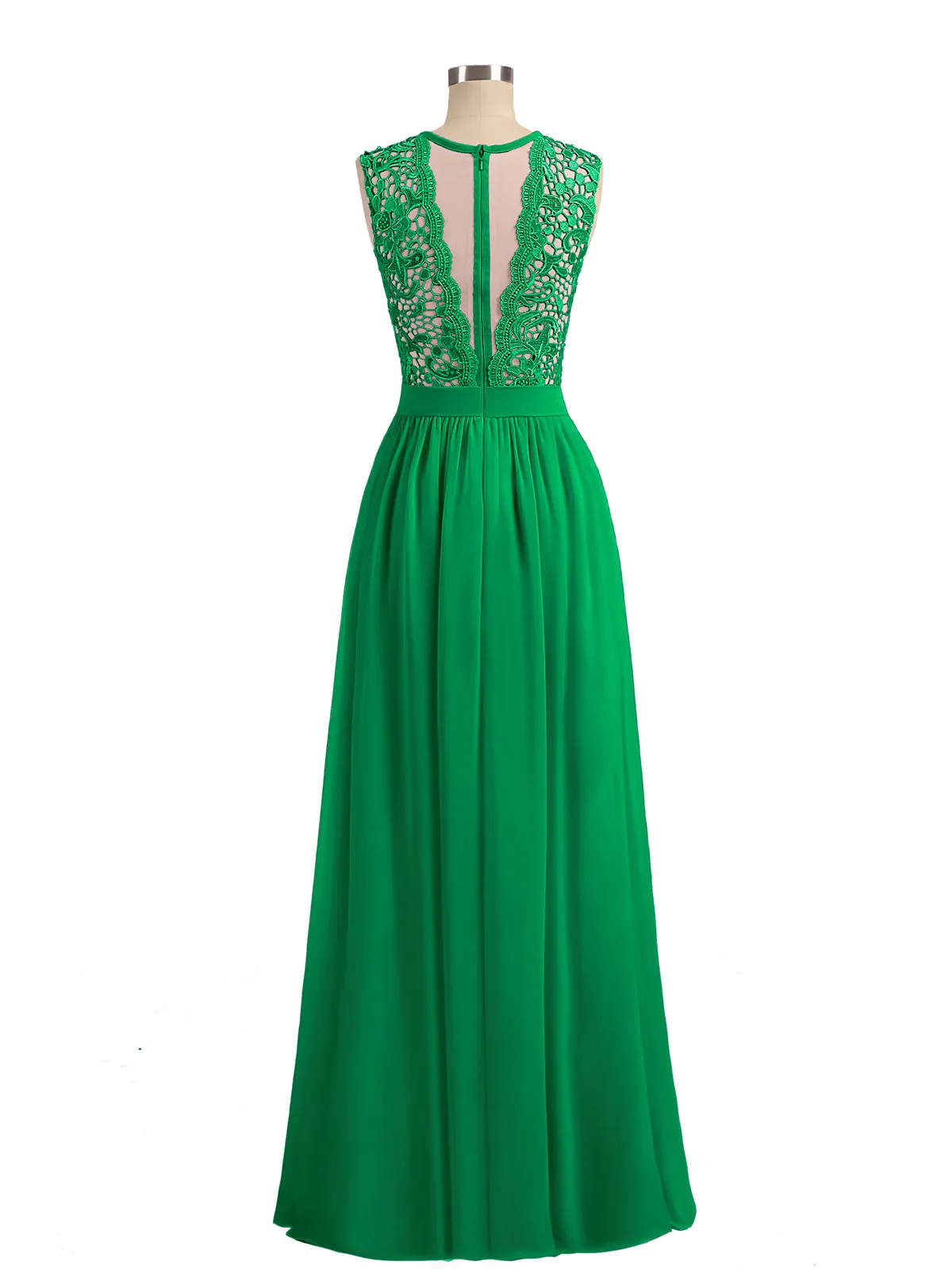 Illusion Neck Chiffon and Lace Dresses Emerald