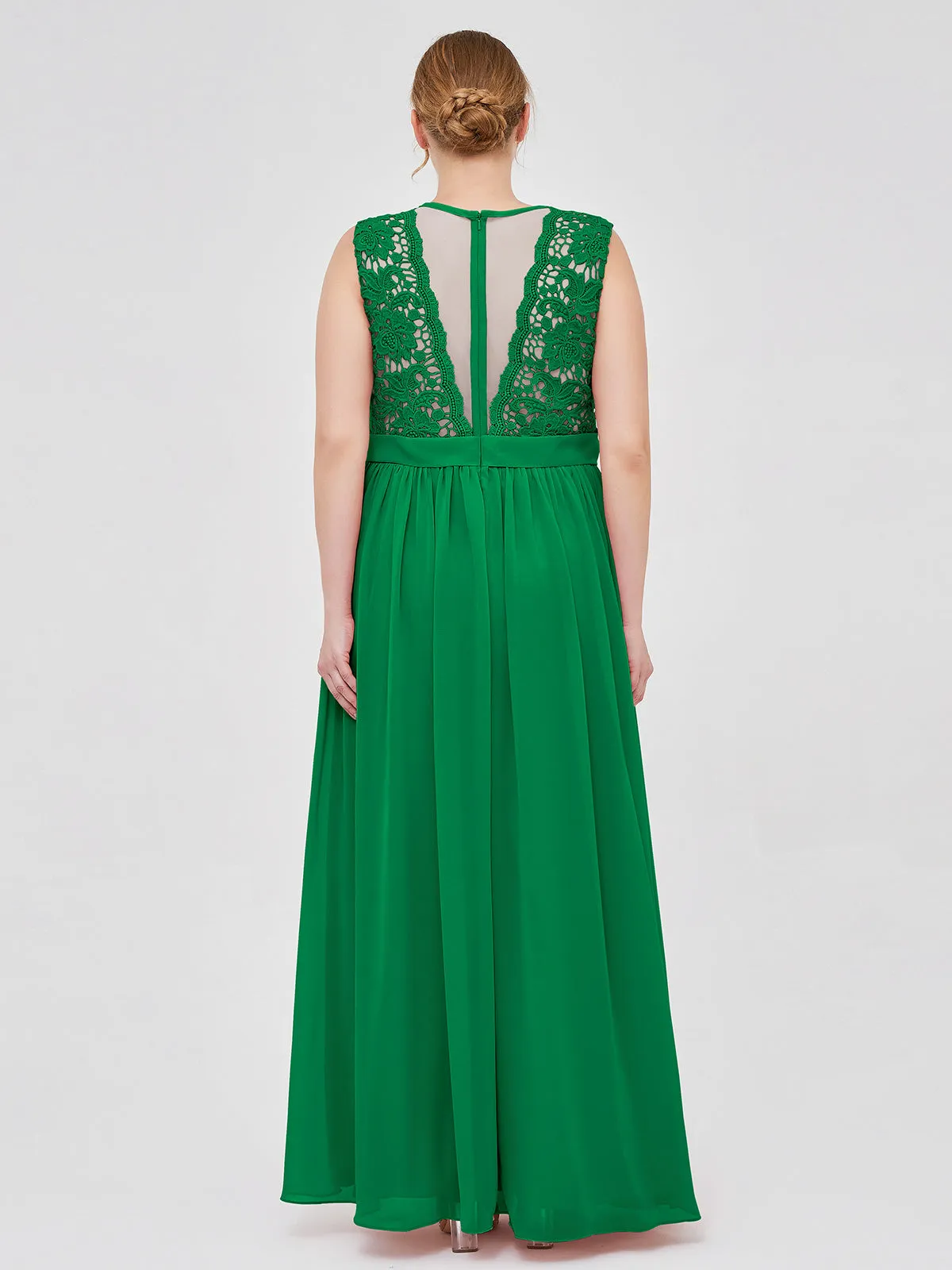 Illusion Neck Chiffon and Lace Dresses Emerald