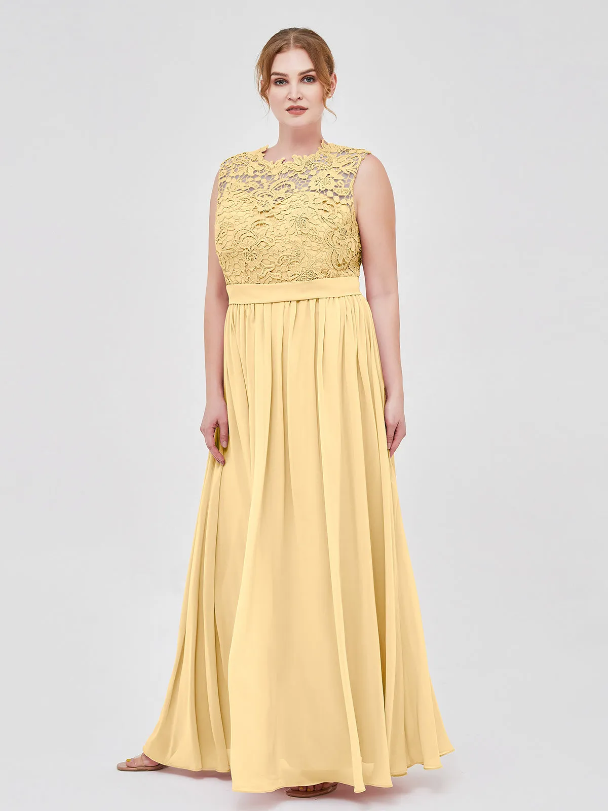 Illusion Neck Chiffon and Lace Dresses Gold