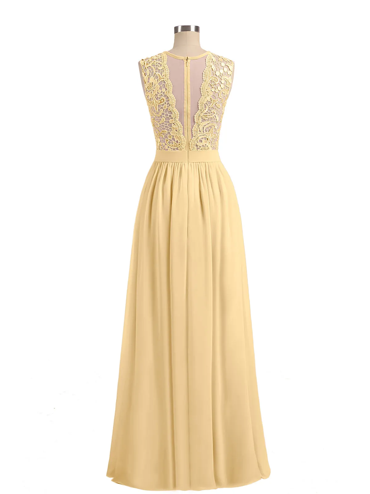 Illusion Neck Chiffon and Lace Dresses Gold