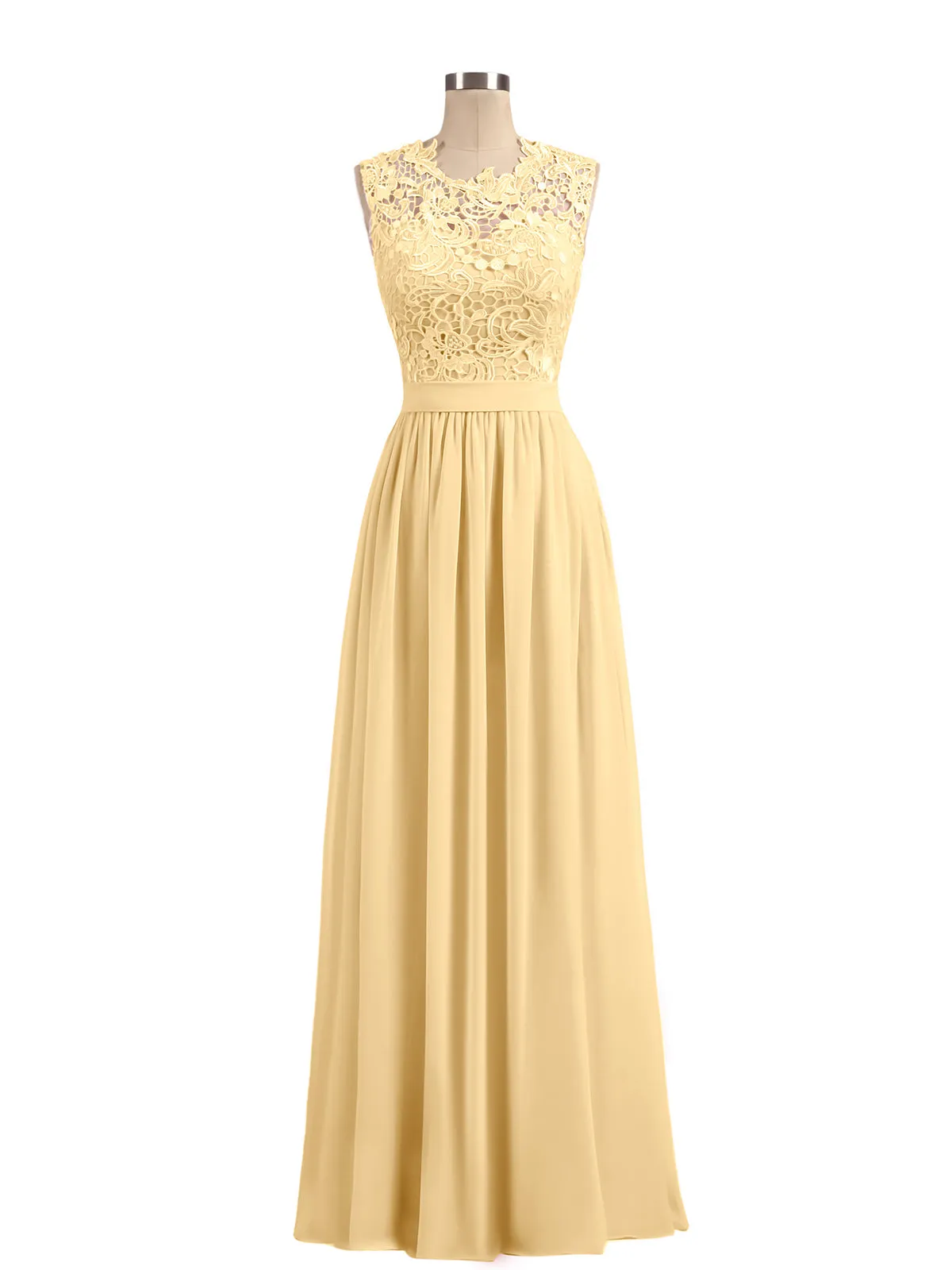 Illusion Neck Chiffon and Lace Dresses Gold