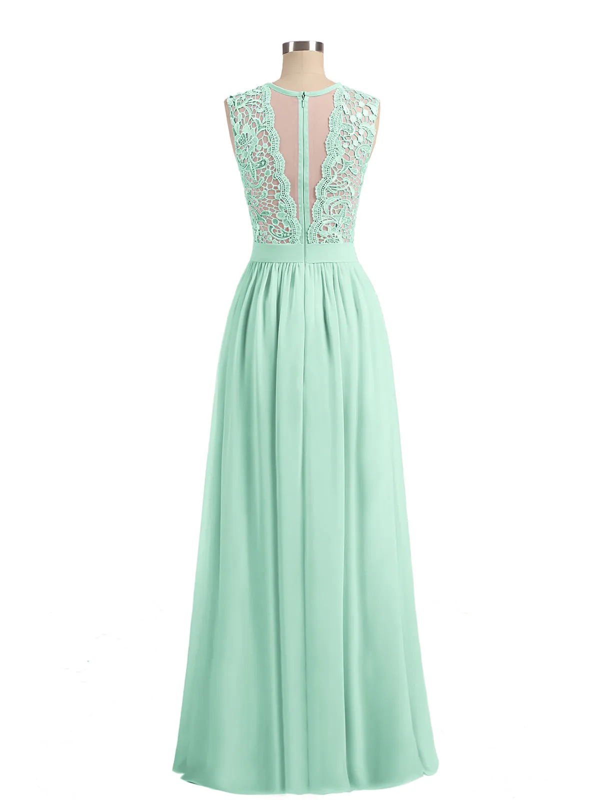 Illusion Neck Chiffon and Lace Dresses Mint Green