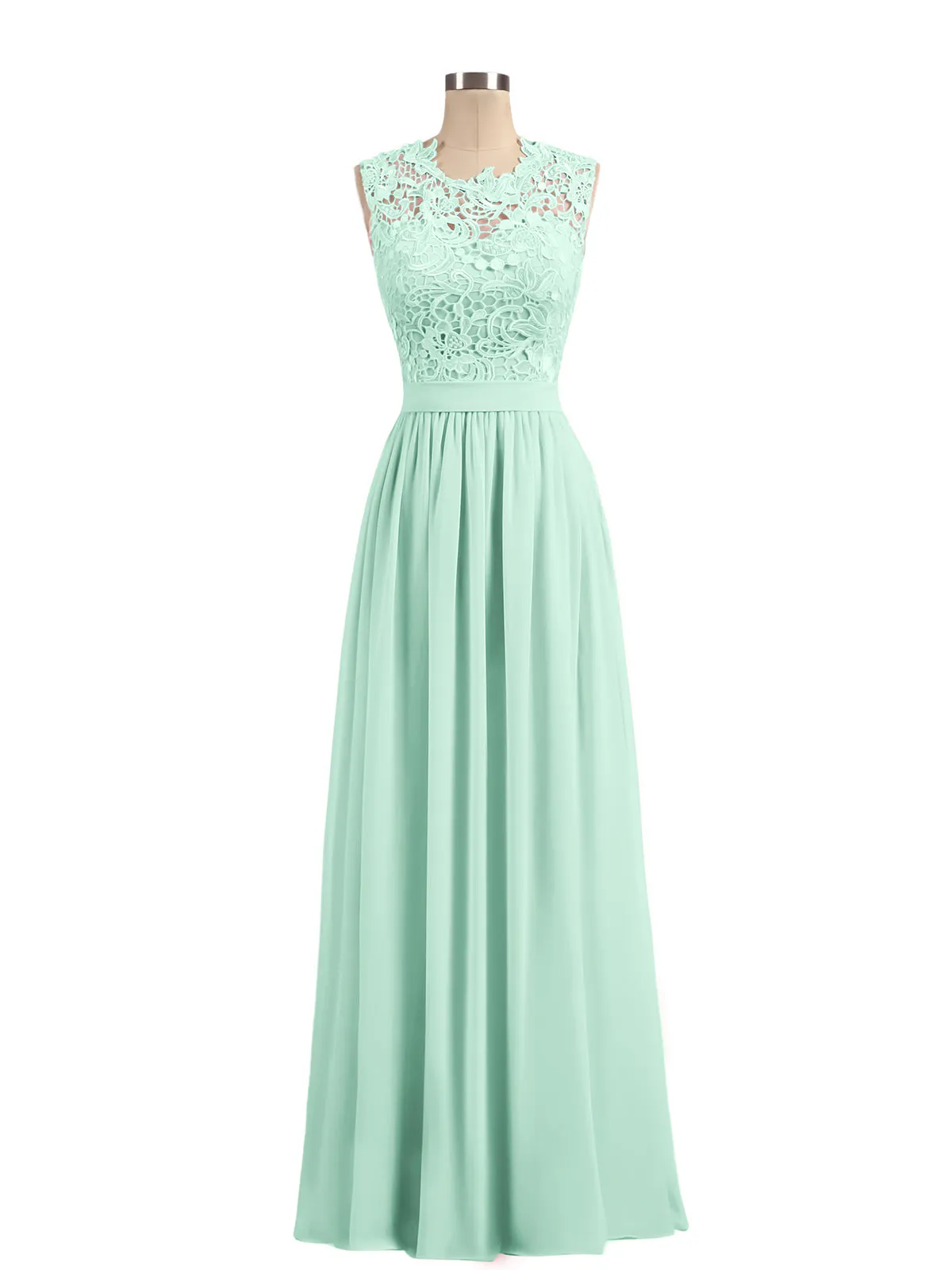 Illusion Neck Chiffon and Lace Dresses Mint Green