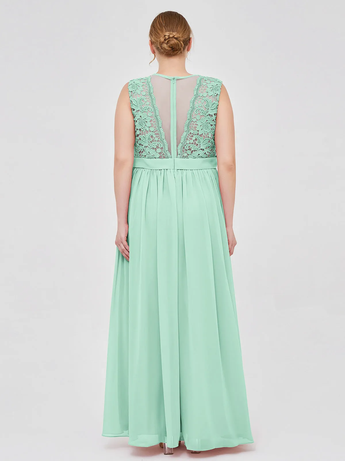 Illusion Neck Chiffon and Lace Dresses Mint Green