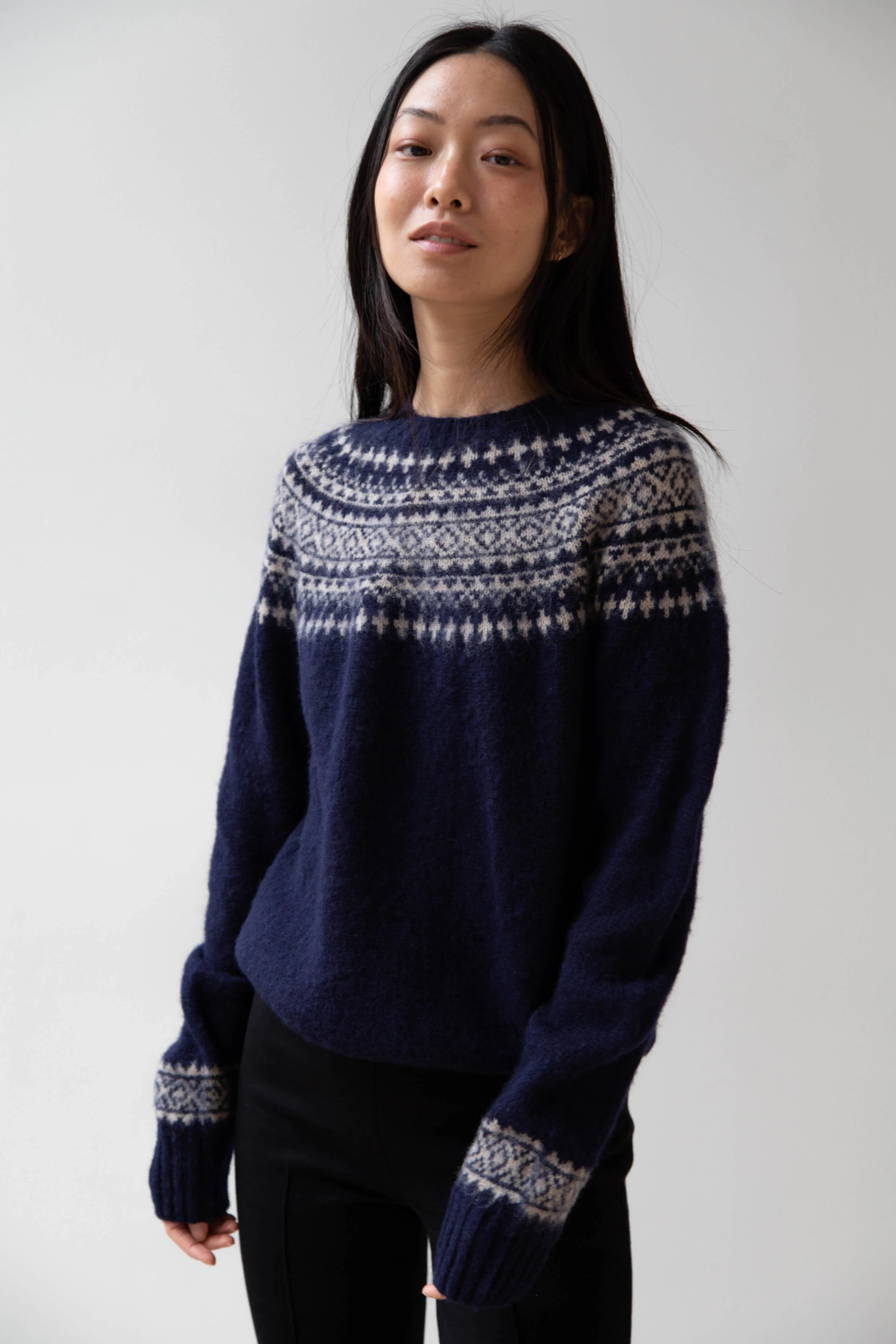 John Tulloch | Nordic Crewneck Pullover in Navy & Oatmilk