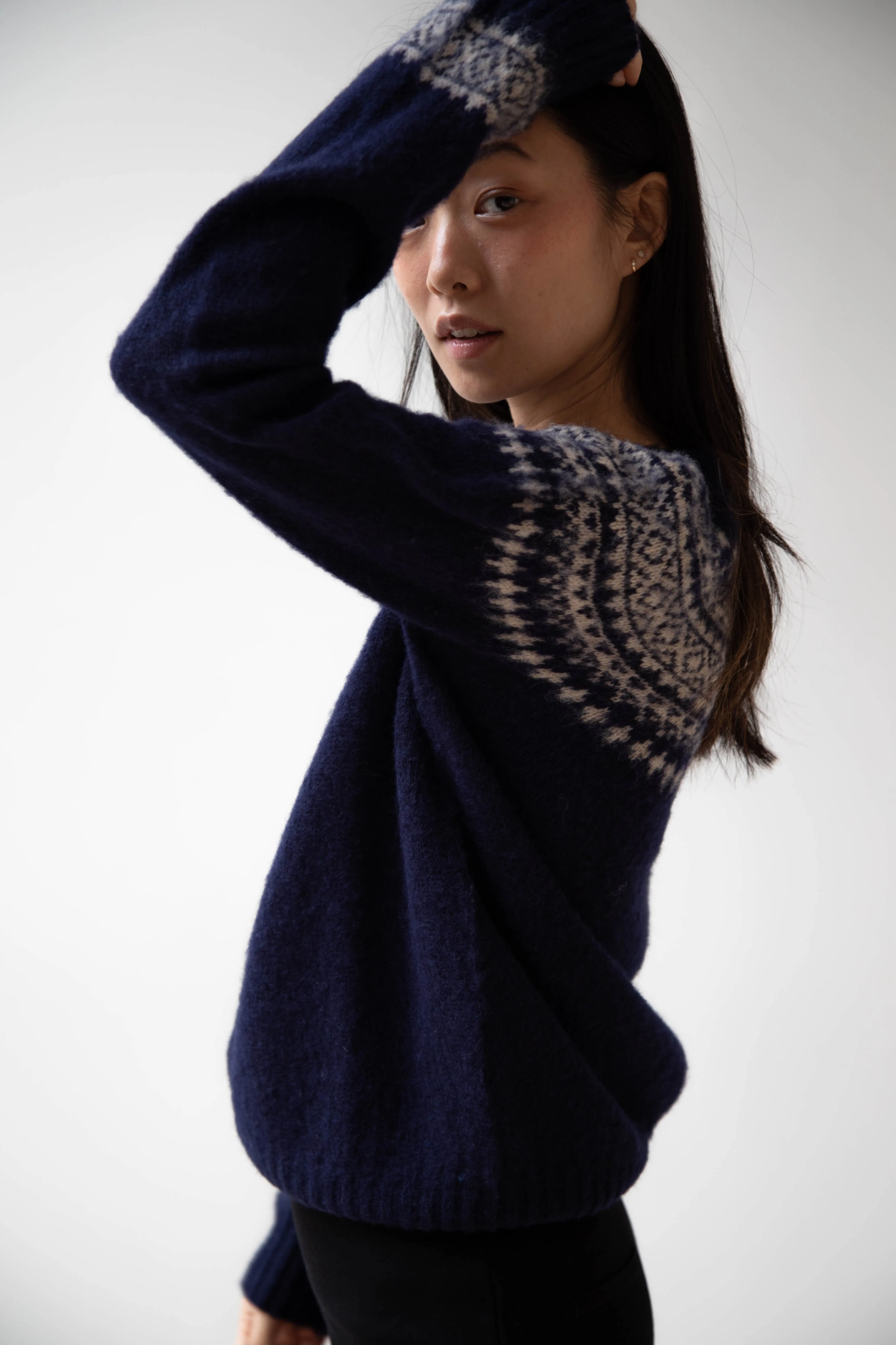 John Tulloch | Nordic Crewneck Pullover in Navy & Oatmilk