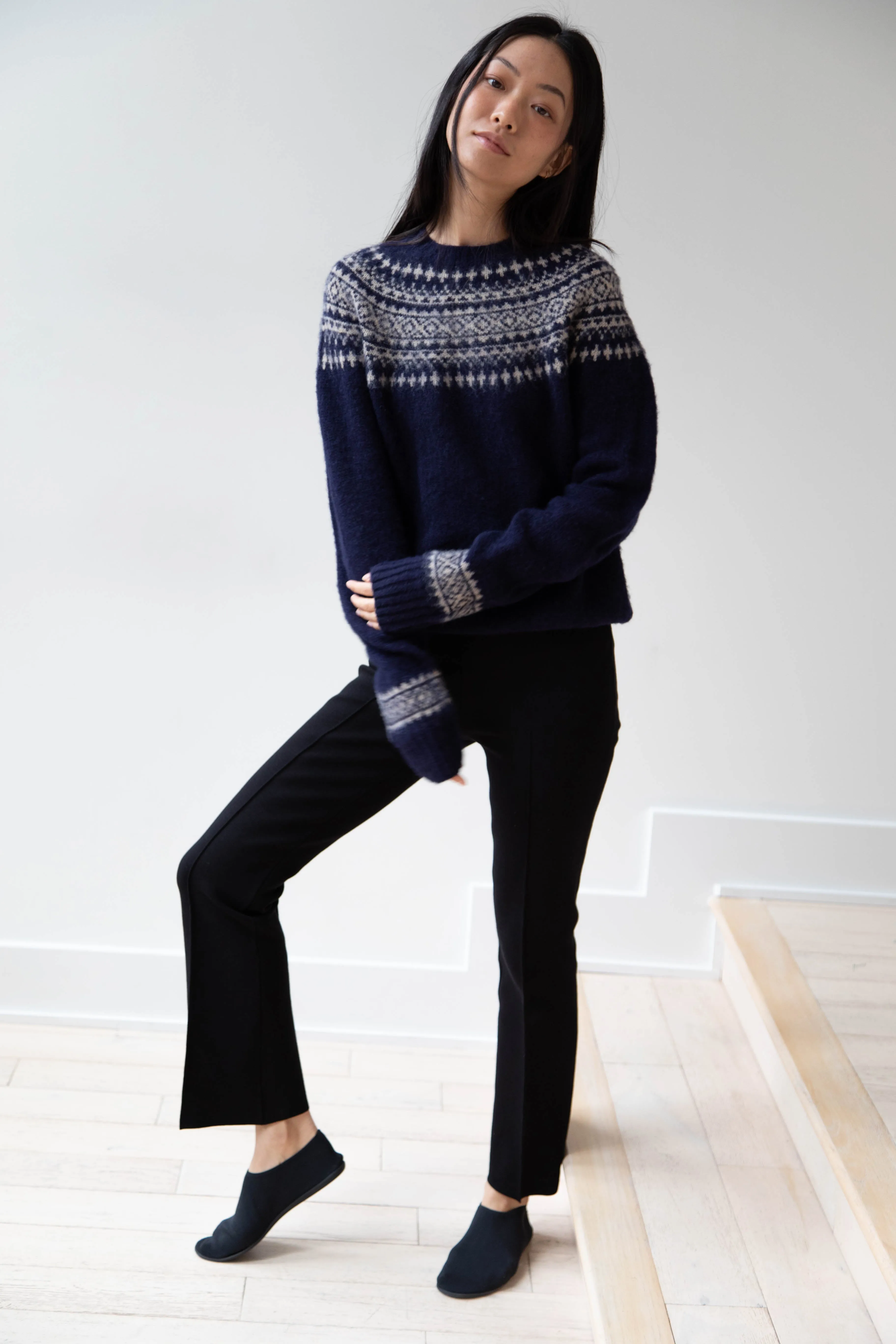 John Tulloch | Nordic Crewneck Pullover in Navy & Oatmilk