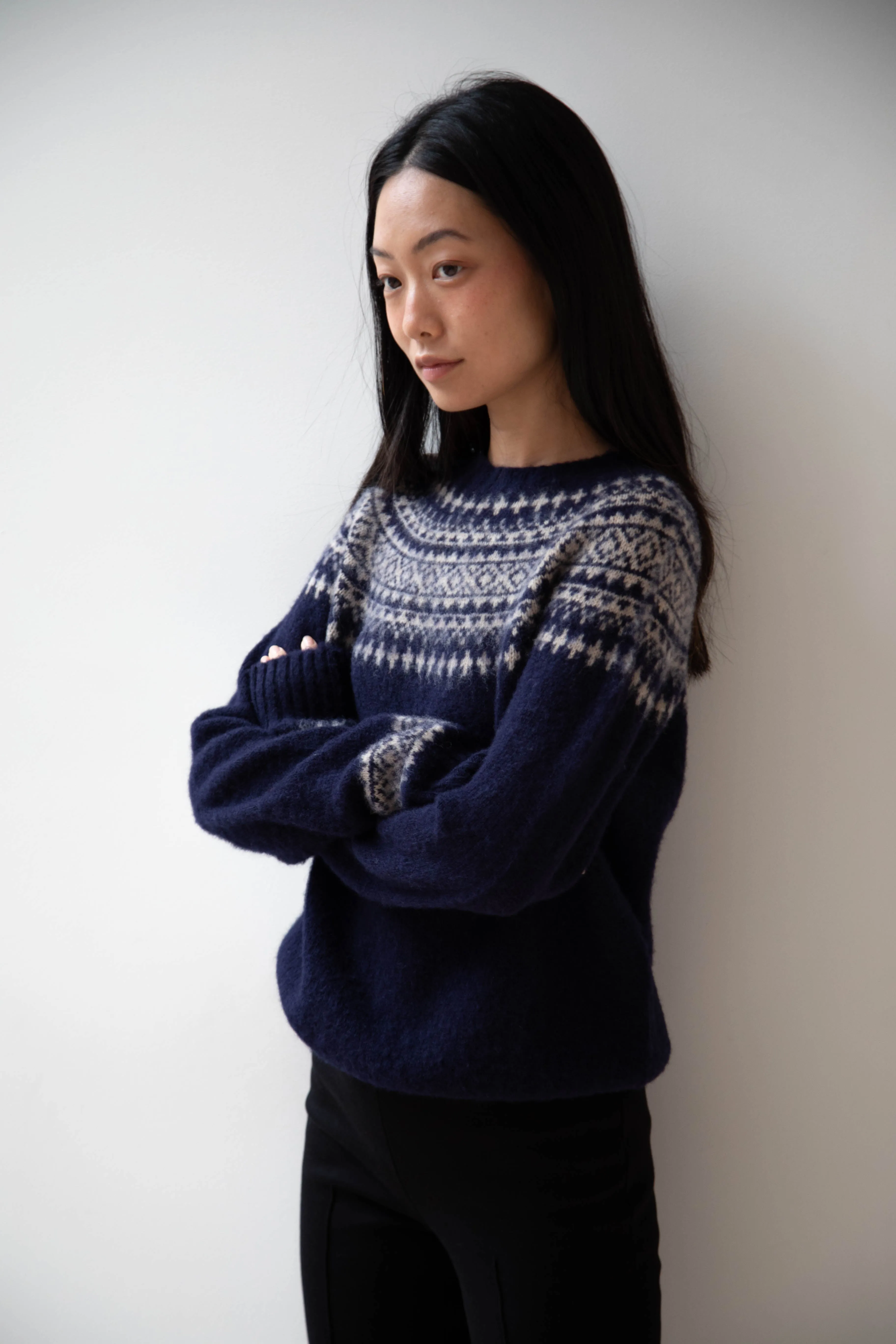 John Tulloch | Nordic Crewneck Pullover in Navy & Oatmilk