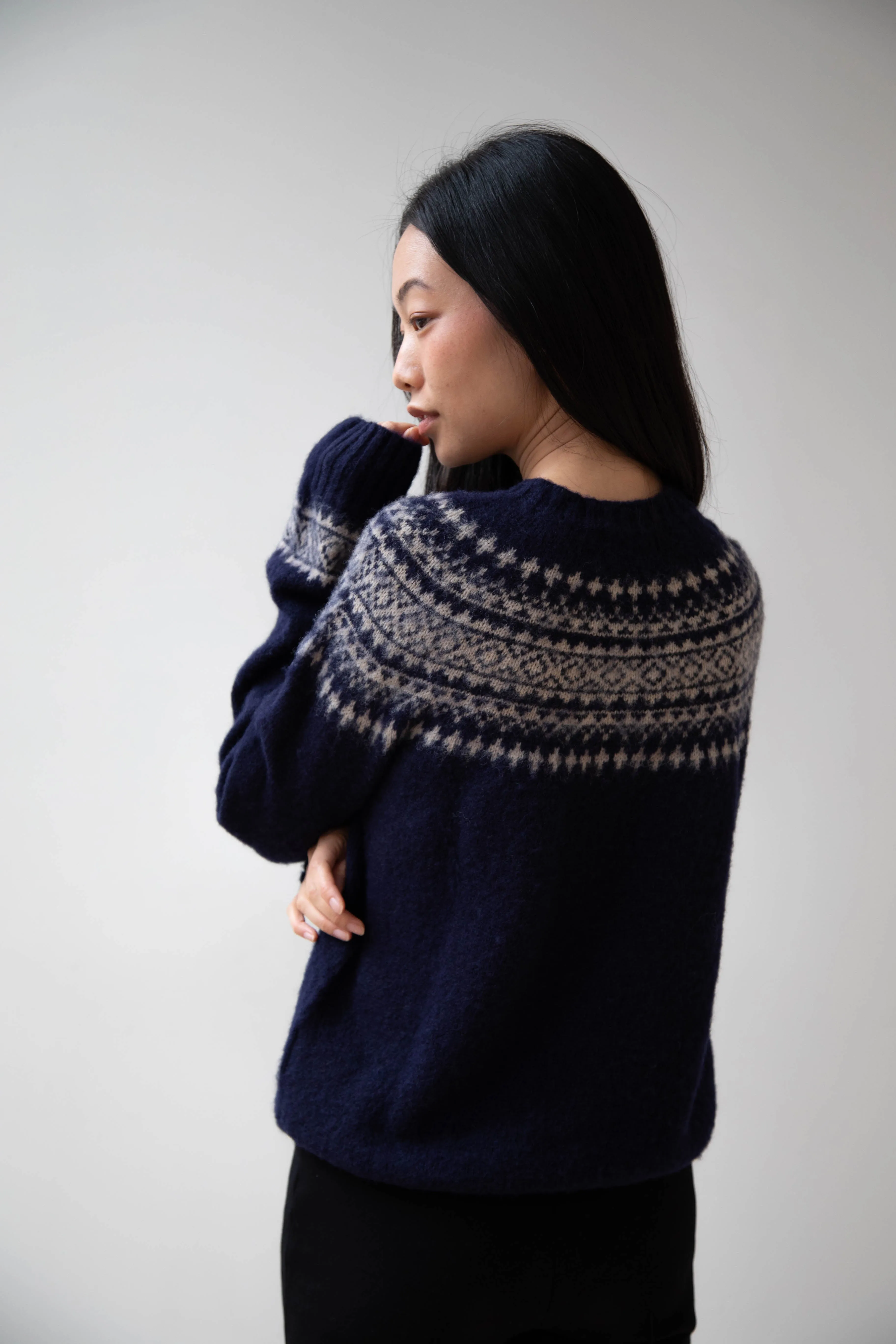 John Tulloch | Nordic Crewneck Pullover in Navy & Oatmilk