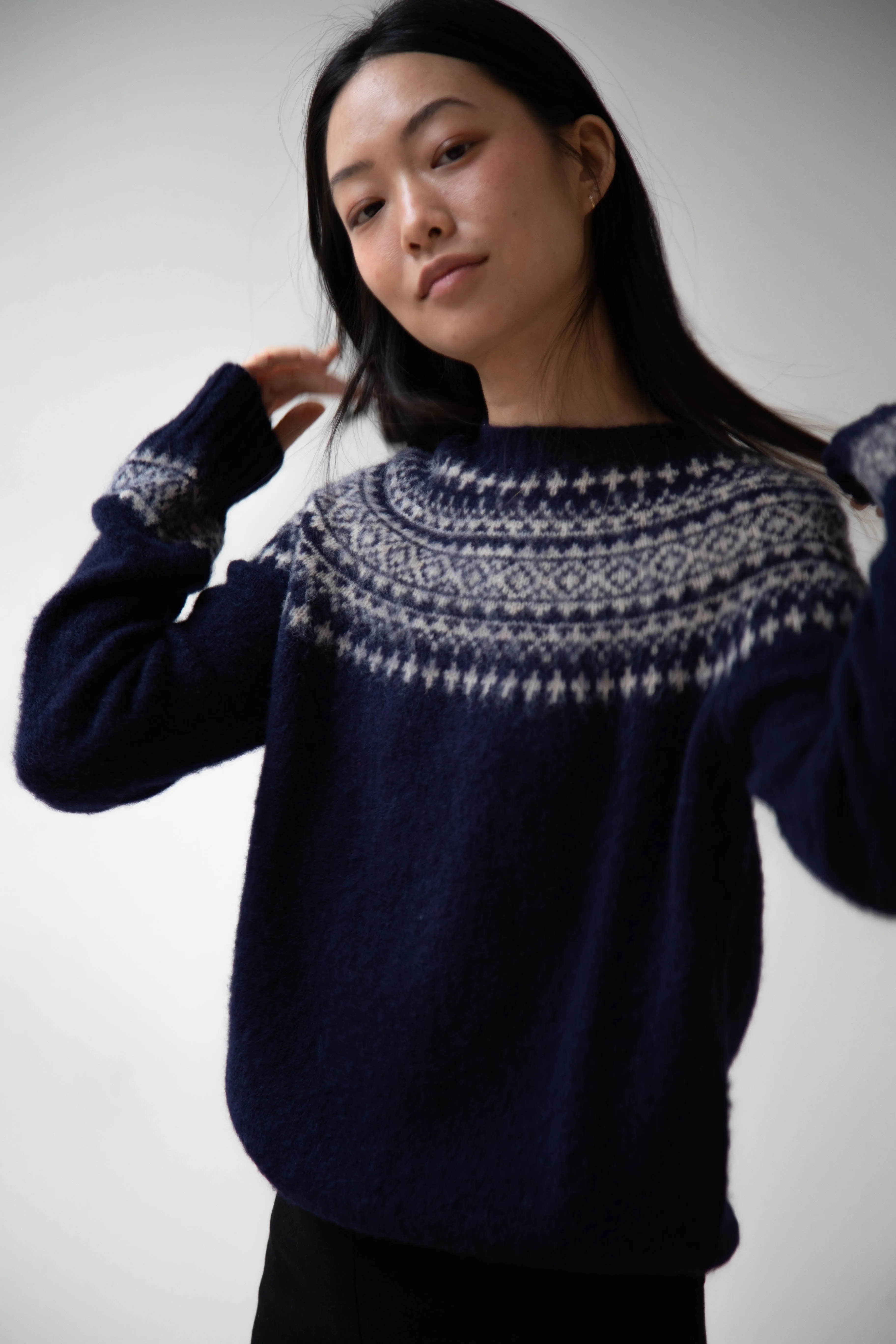 John Tulloch | Nordic Crewneck Pullover in Navy & Oatmilk