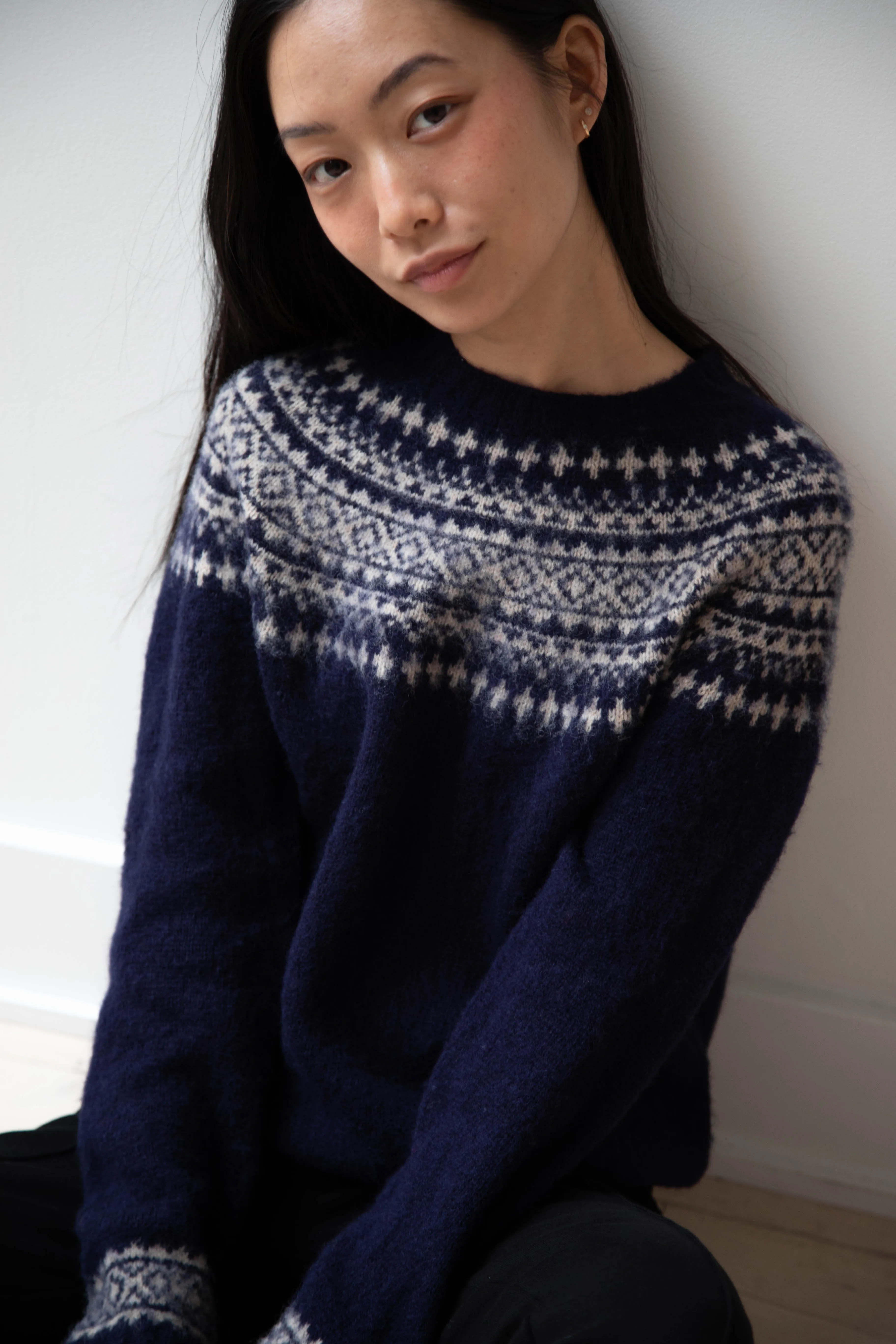 John Tulloch | Nordic Crewneck Pullover in Navy & Oatmilk