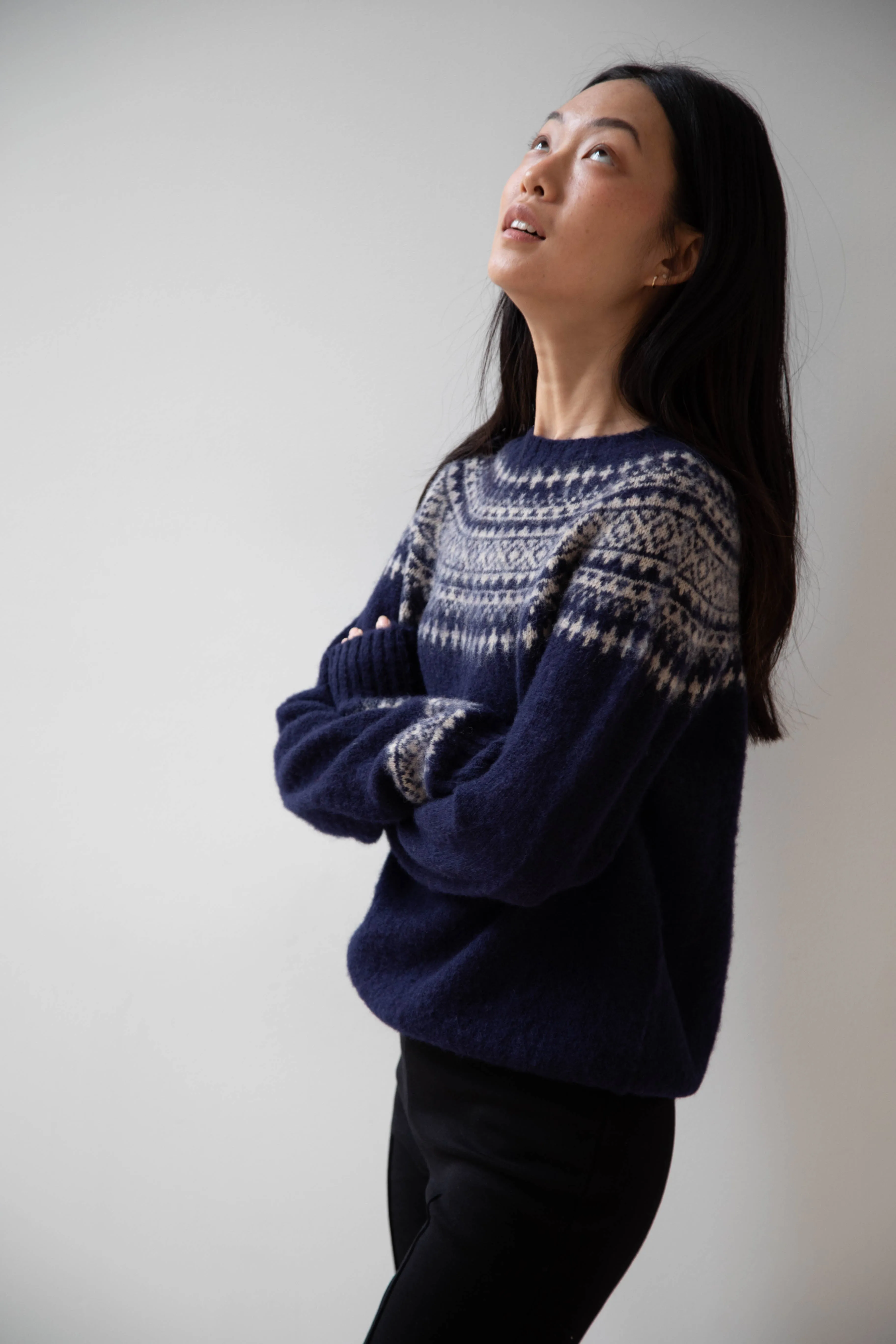 John Tulloch | Nordic Crewneck Pullover in Navy & Oatmilk