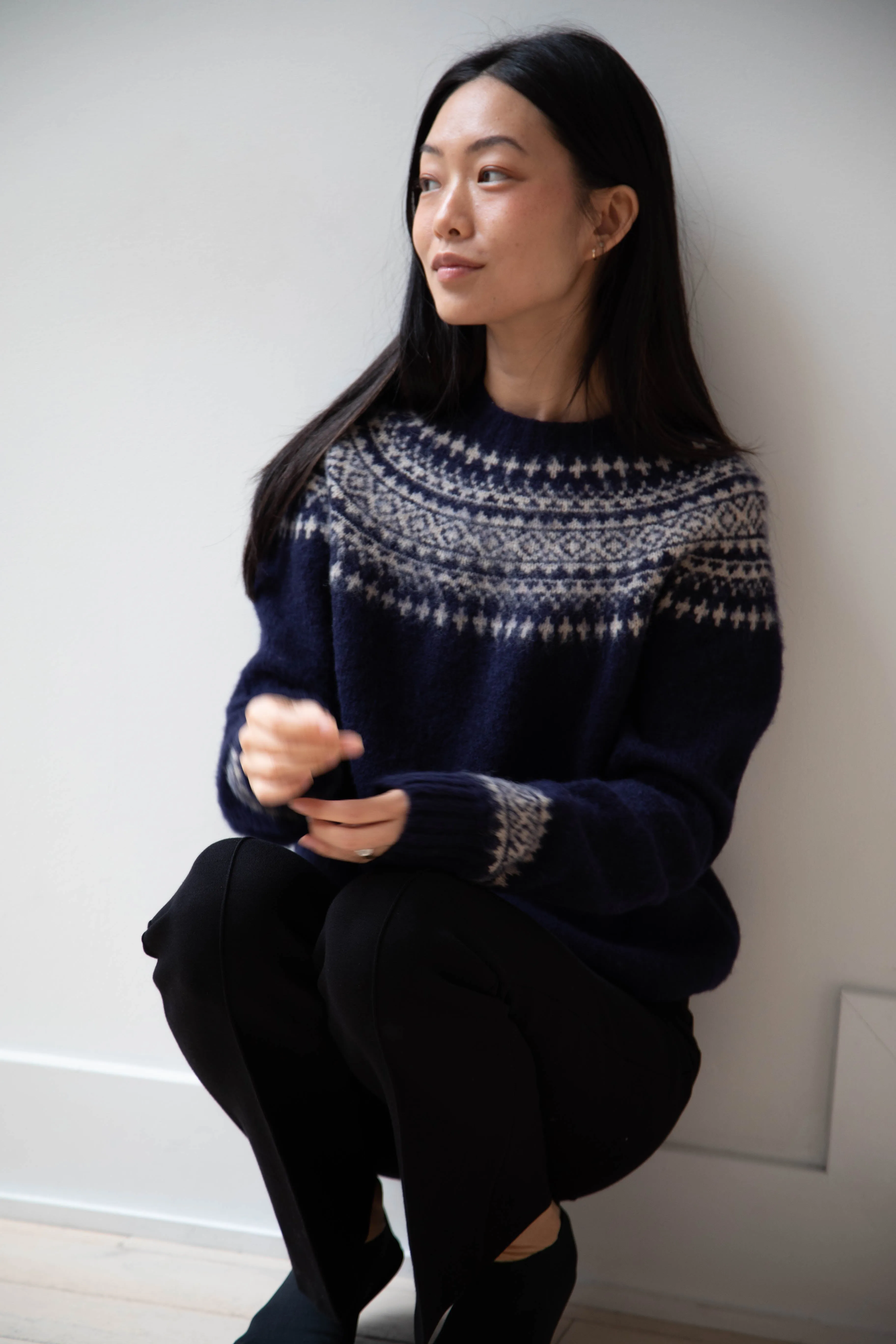 John Tulloch | Nordic Crewneck Pullover in Navy & Oatmilk