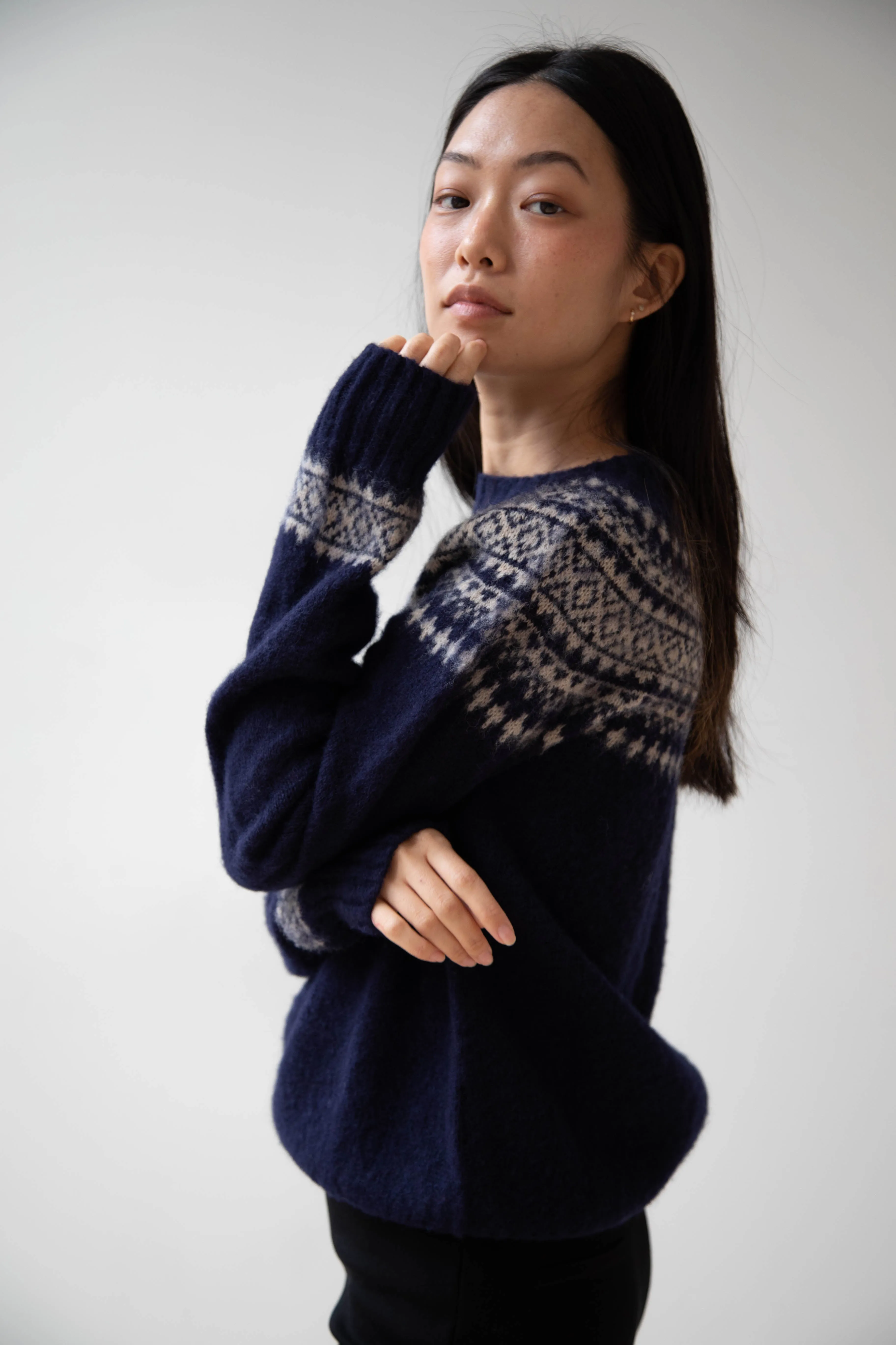 John Tulloch | Nordic Crewneck Pullover in Navy & Oatmilk