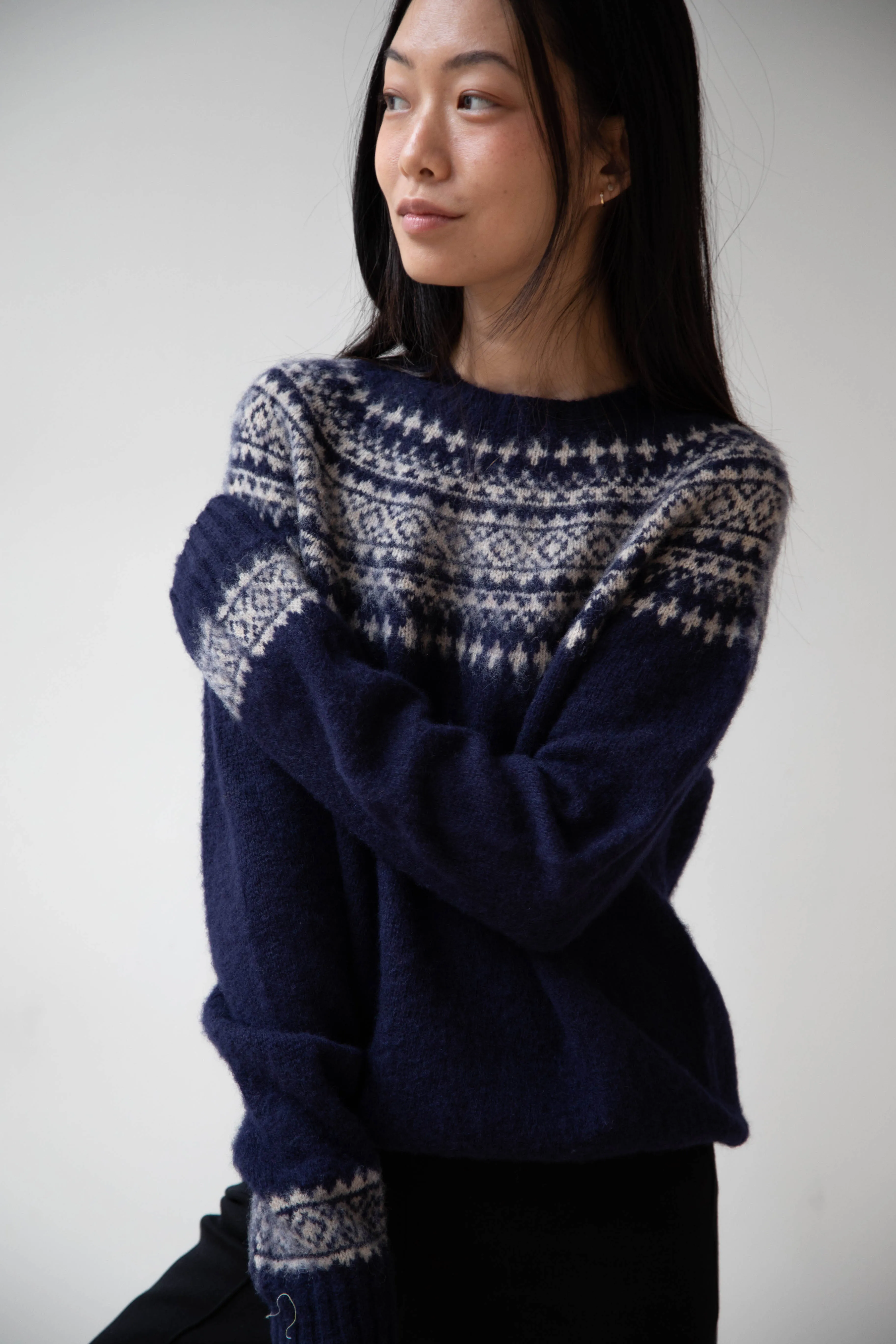 John Tulloch | Nordic Crewneck Pullover in Navy & Oatmilk