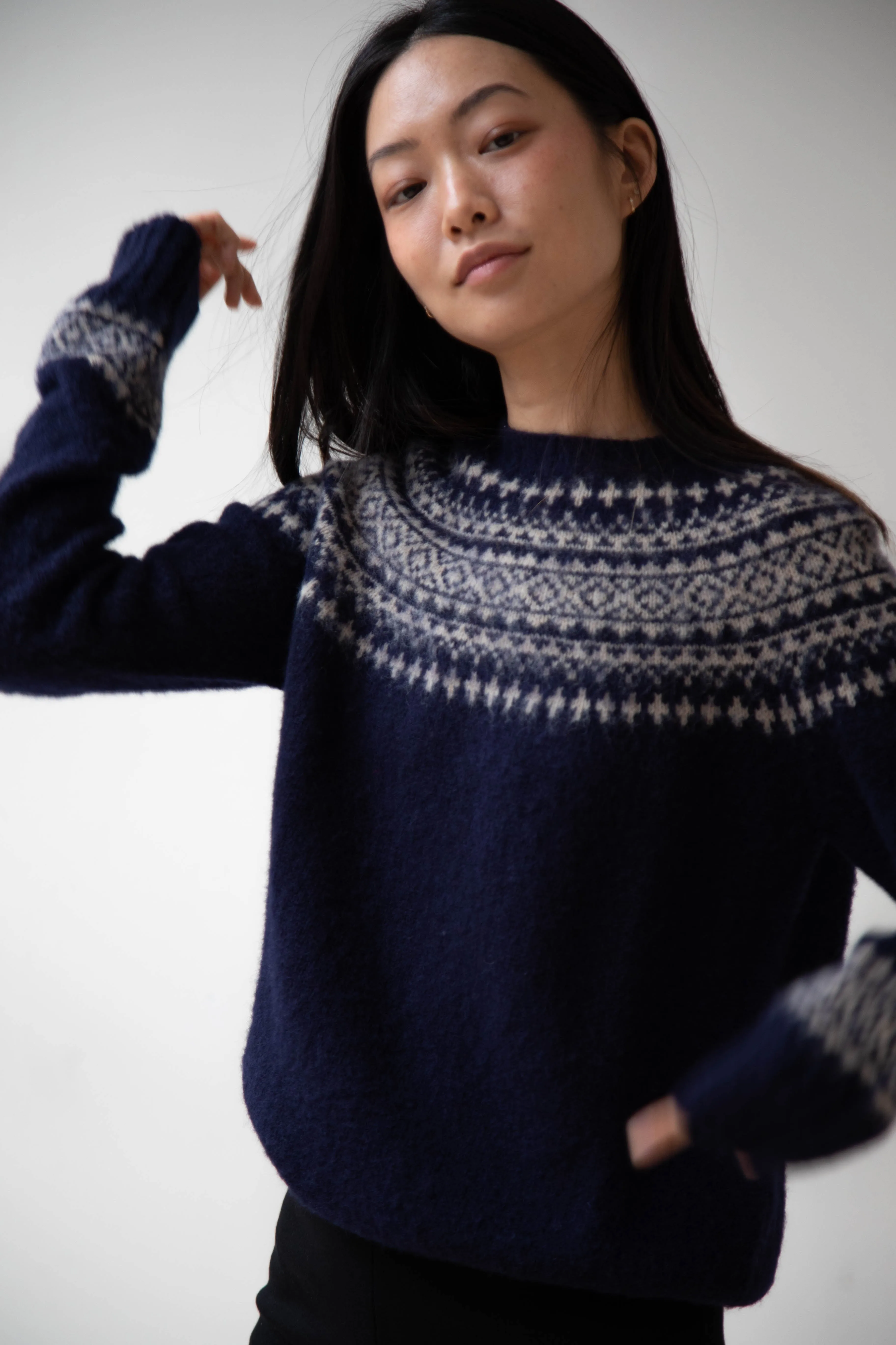 John Tulloch | Nordic Crewneck Pullover in Navy & Oatmilk