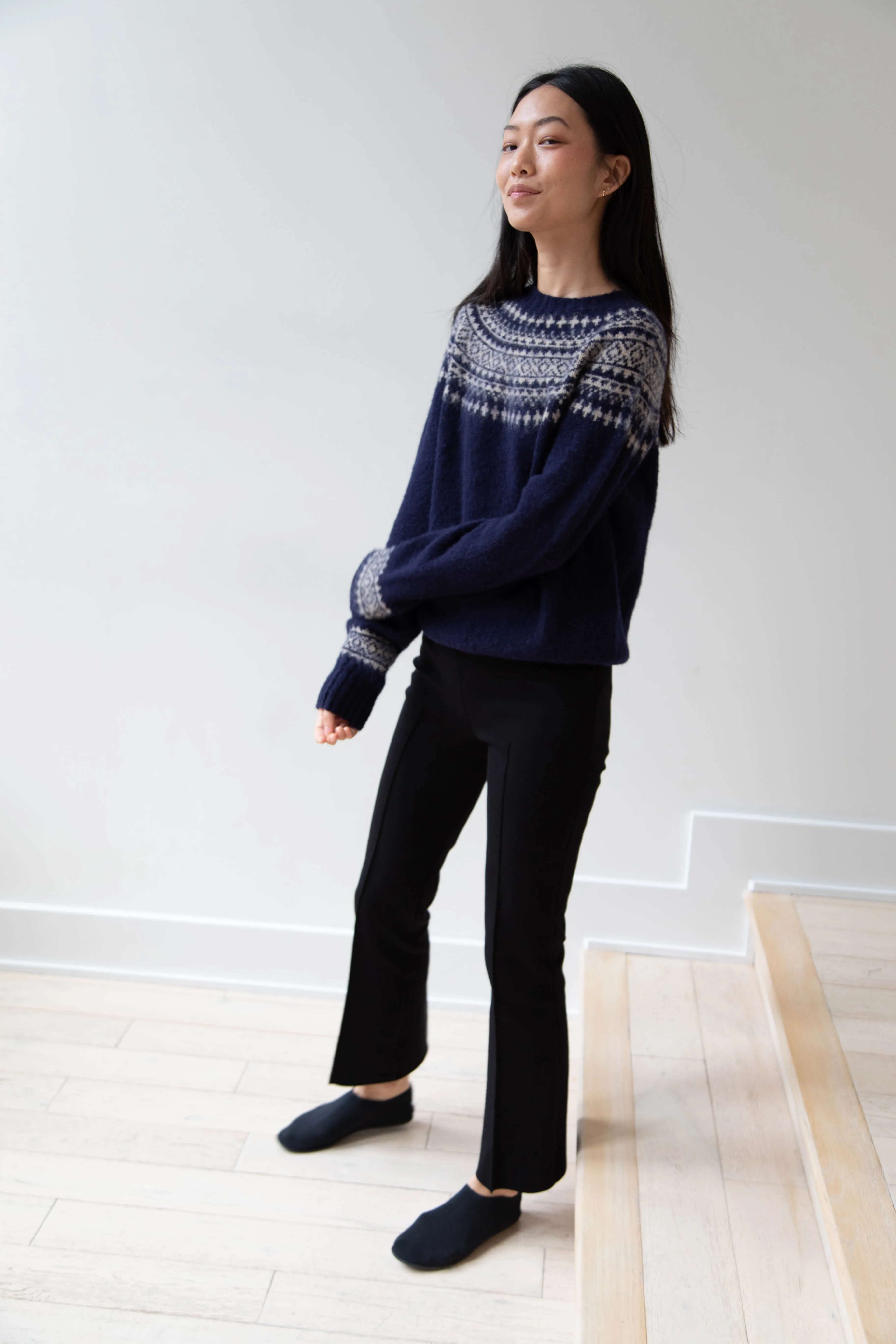 John Tulloch | Nordic Crewneck Pullover in Navy & Oatmilk