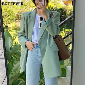 Joskaa Chic Loose Light Green Women Blazer Summer One Button Female Suit Jacket Full Sleeve Outwear blaser femme 2024