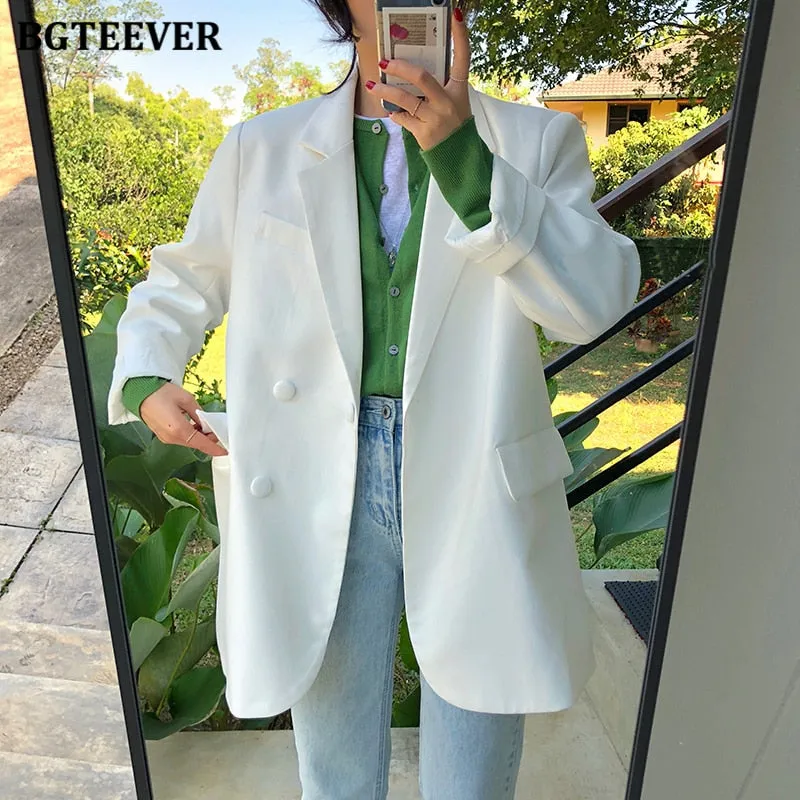 Joskaa Chic Loose Light Green Women Blazer Summer One Button Female Suit Jacket Full Sleeve Outwear blaser femme 2024