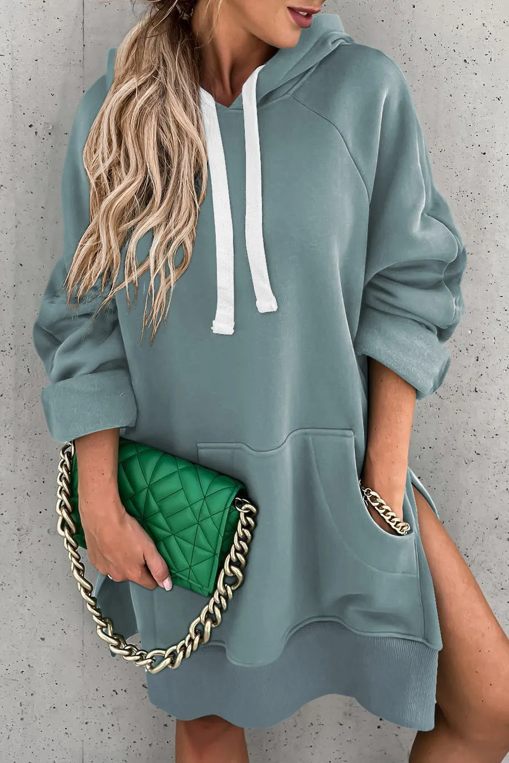 Kangaroo Pocket Oversized Hoodie with Slits