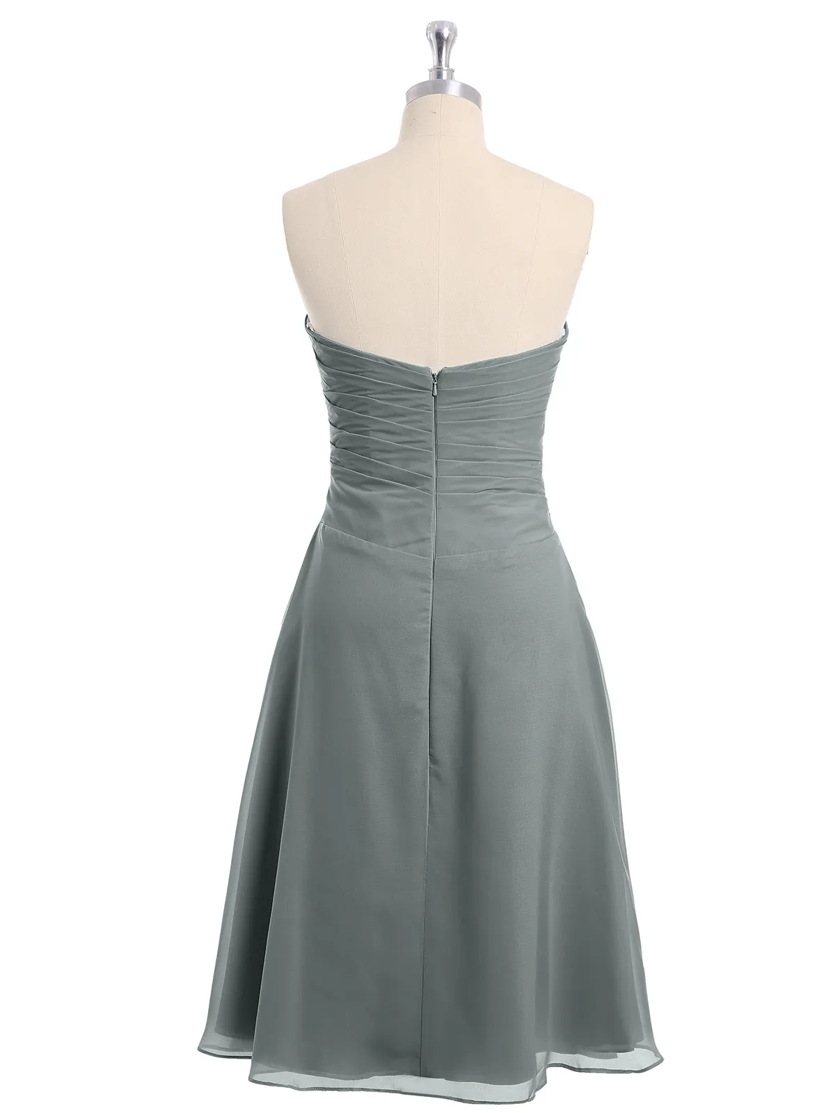 Knee Length Chiffon Dress with Sweetheart Neck-Steel Grey