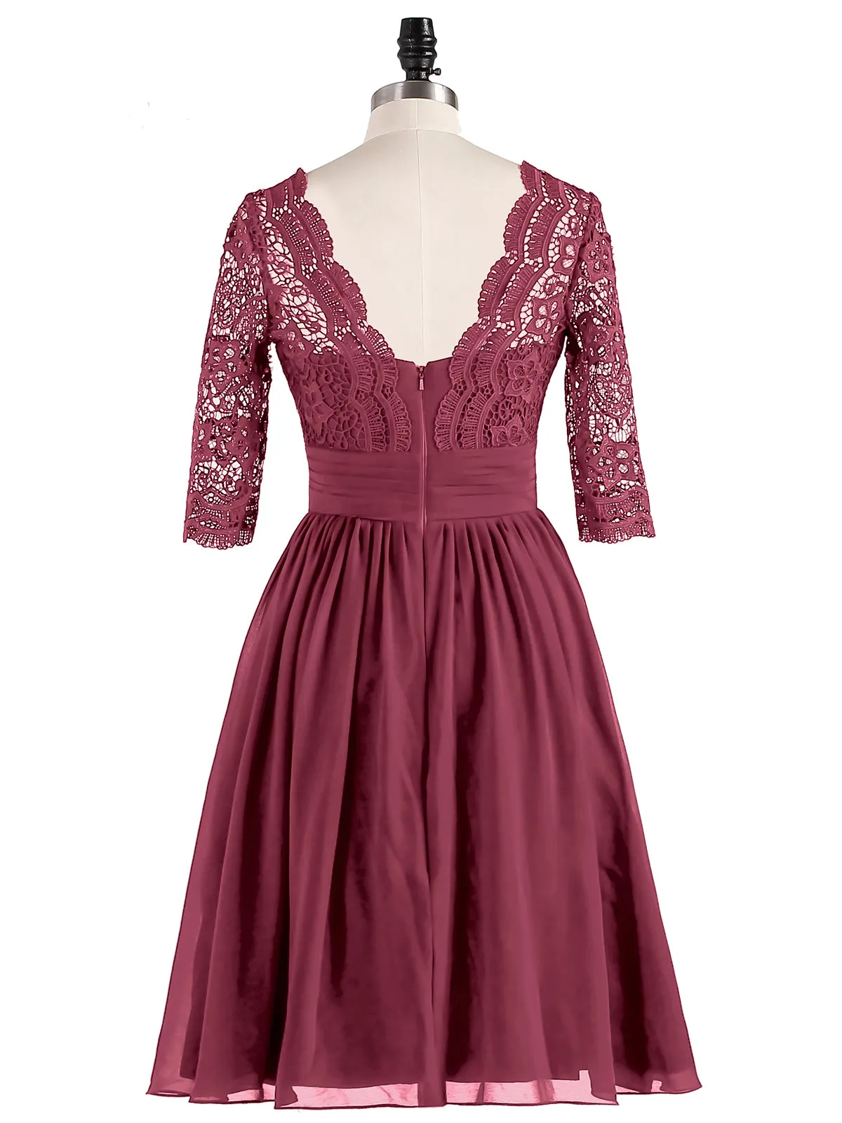 Lace and Chiffon Short Dress with Half Sleeves Mulberry