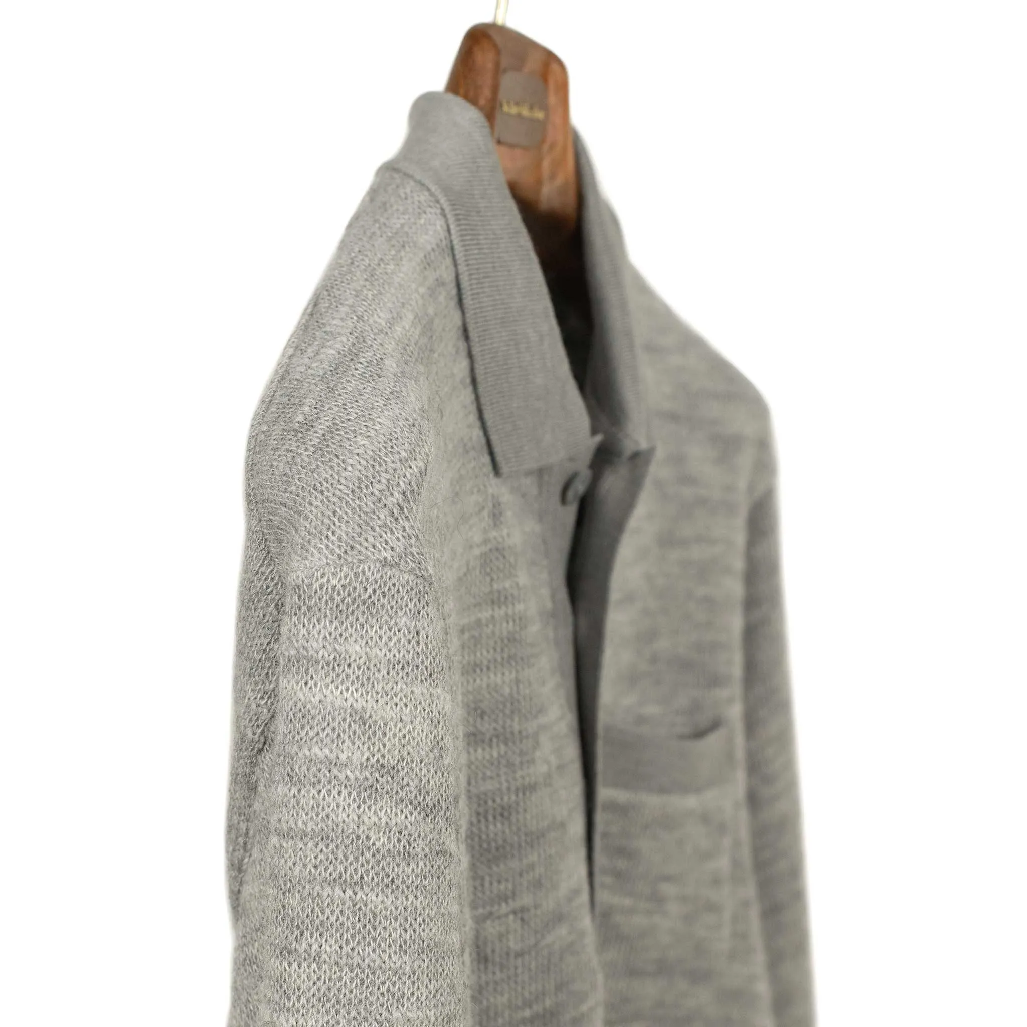 Lined polo sweater in light grey wool and cotton