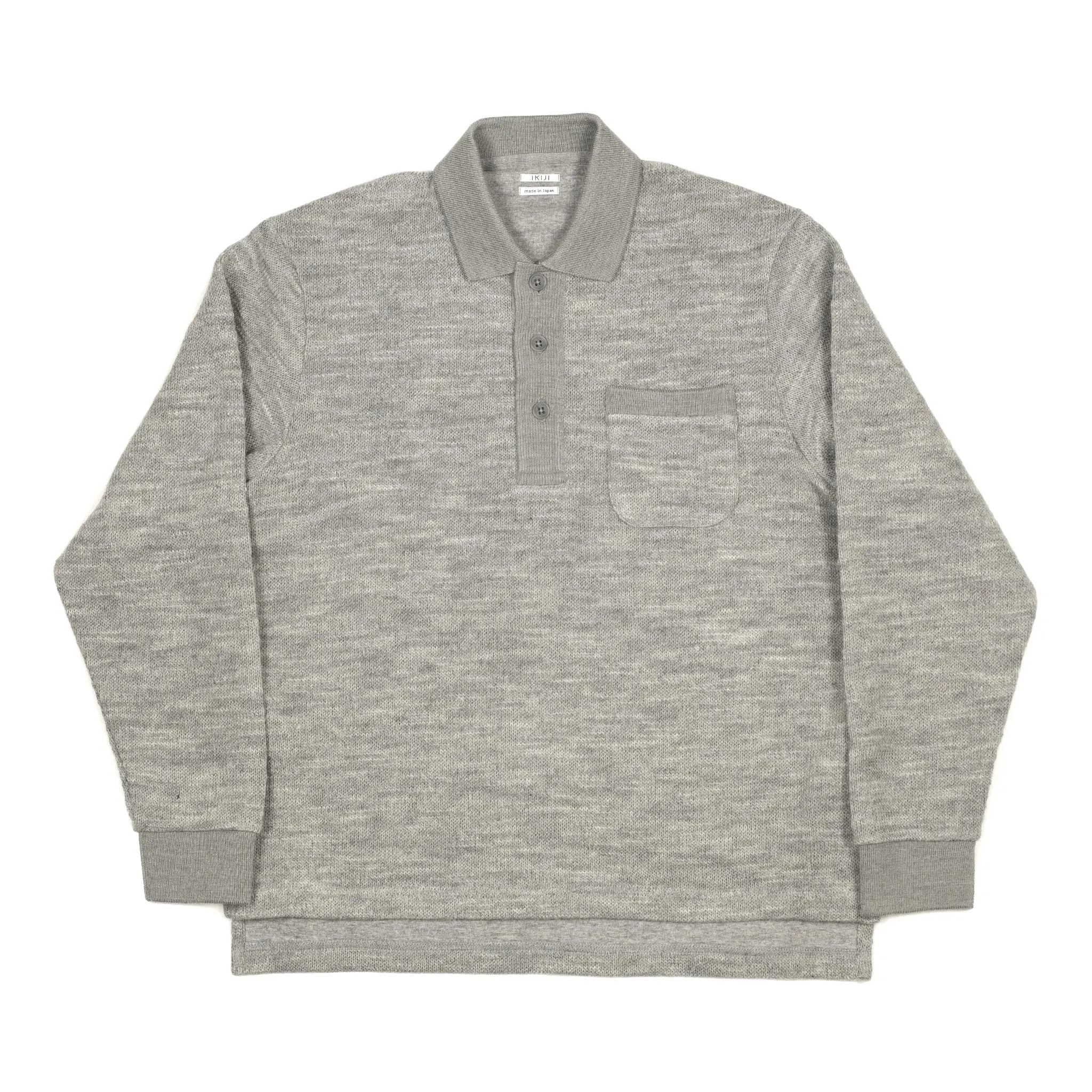 Lined polo sweater in light grey wool and cotton