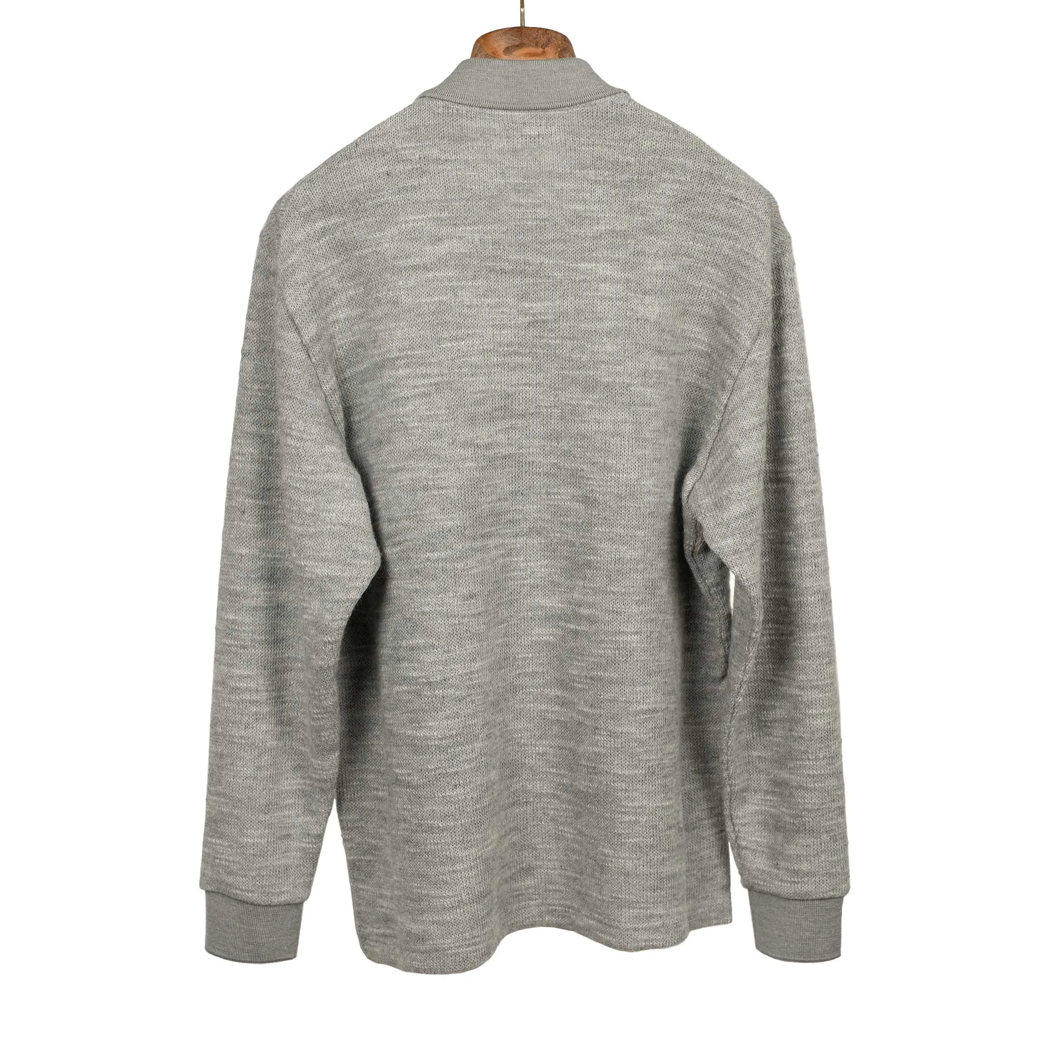 Lined polo sweater in light grey wool and cotton