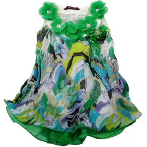 Little Girls Green Colorful Crinkling Chiffon Swing Dress 24M-6