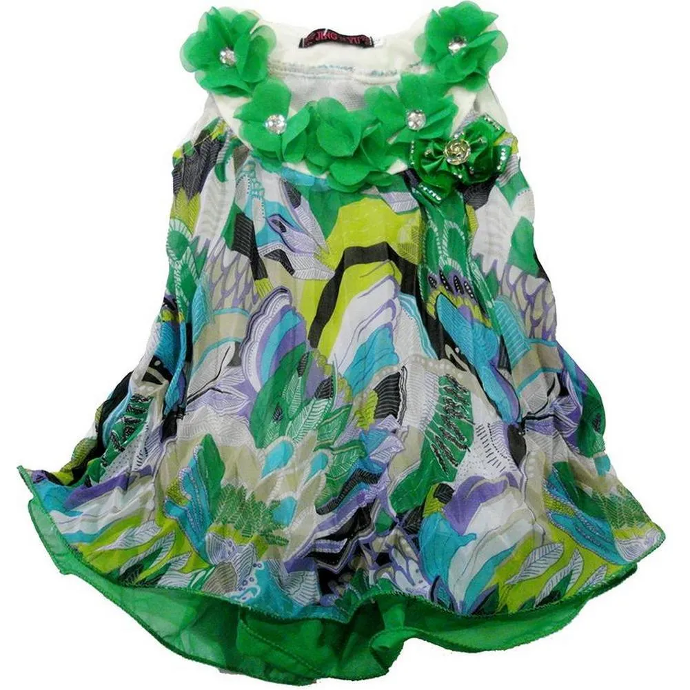 Little Girls Green Colorful Crinkling Chiffon Swing Dress 24M-6