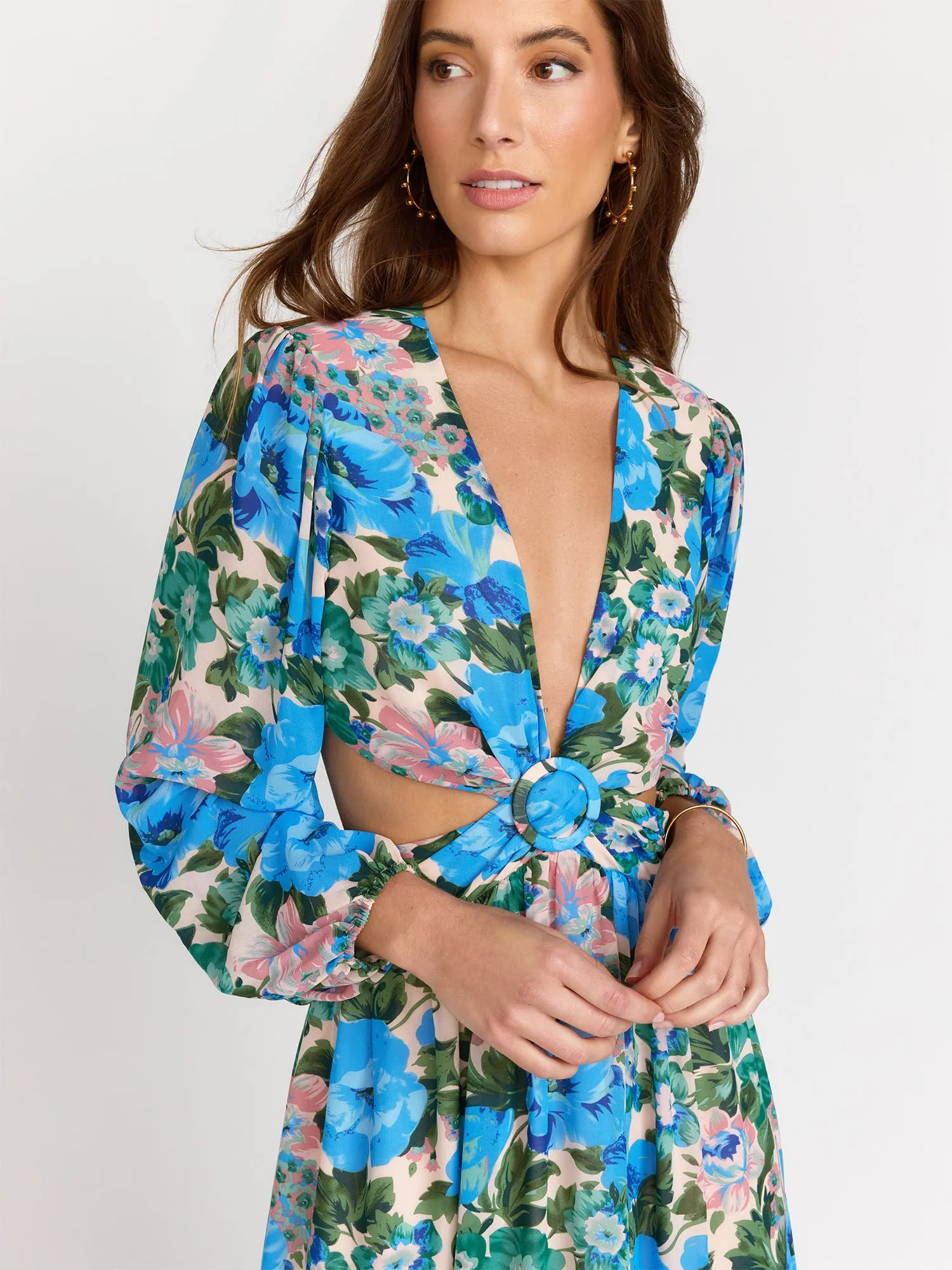 Long-Sleeve Open Back Floral Maxi Dress - Lush