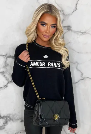 Looking Chic Black Embroidered Amour Knit Jumper Limited Edition