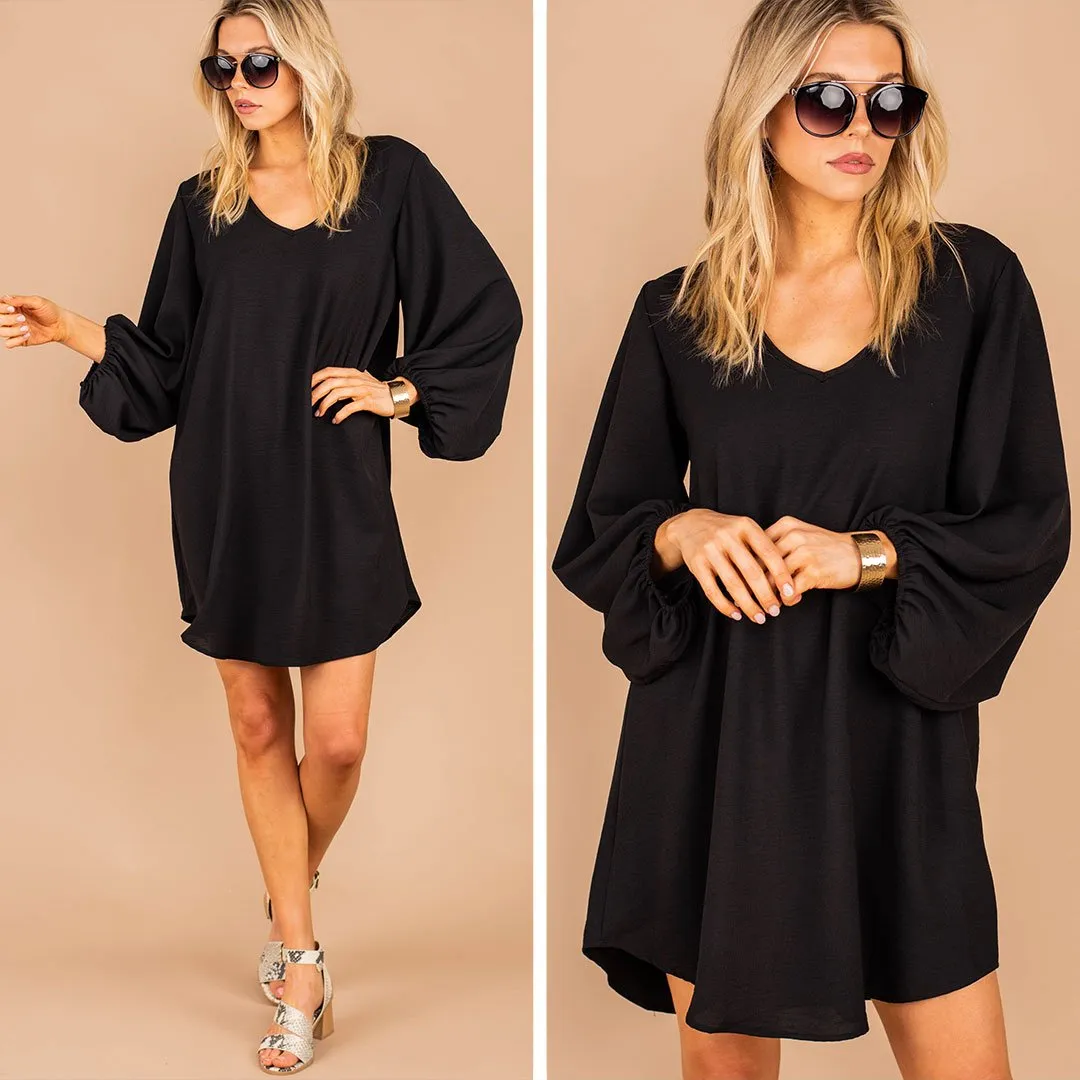 Loud And Clear Black Bubble Sleeve Dress