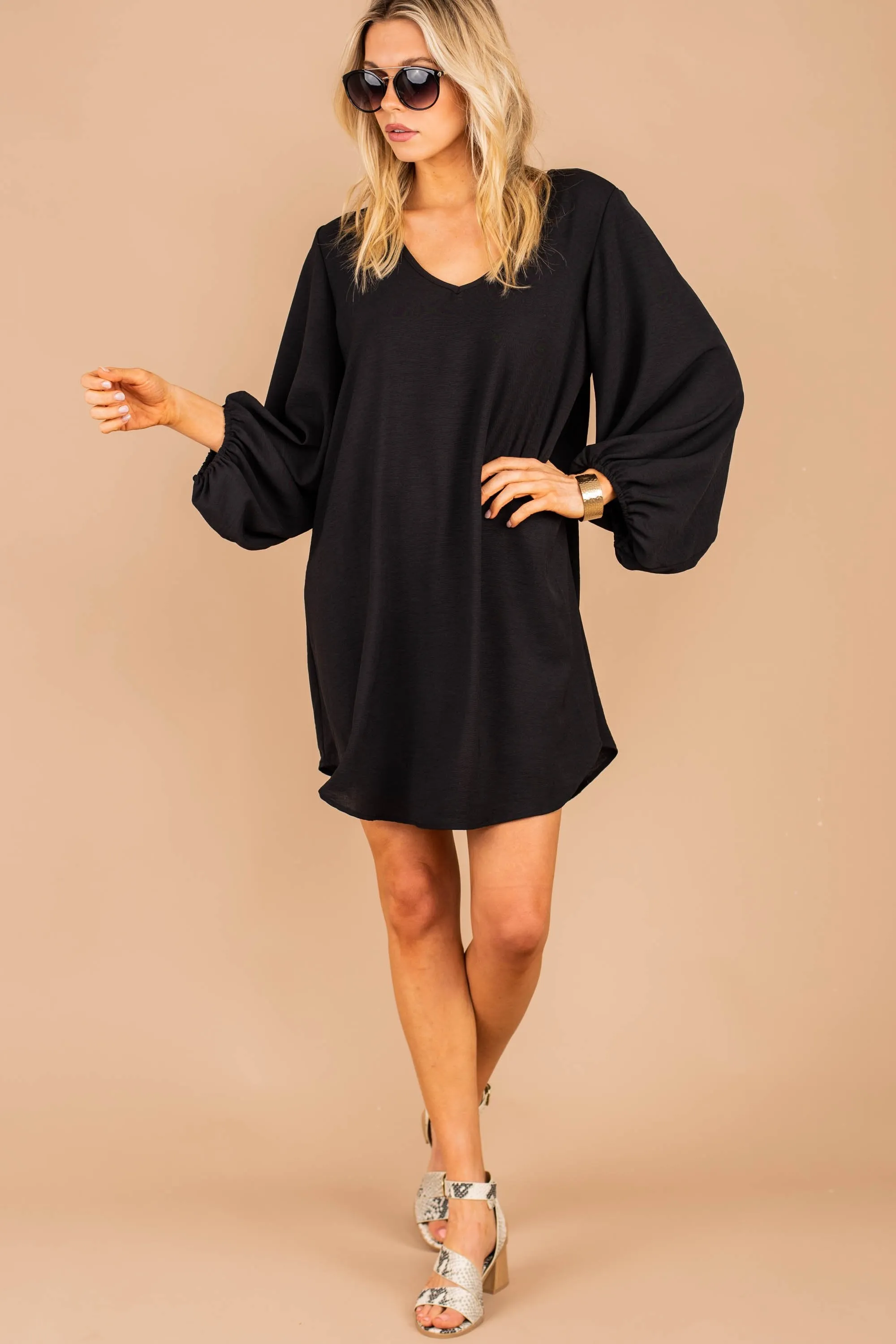 Loud And Clear Black Bubble Sleeve Dress