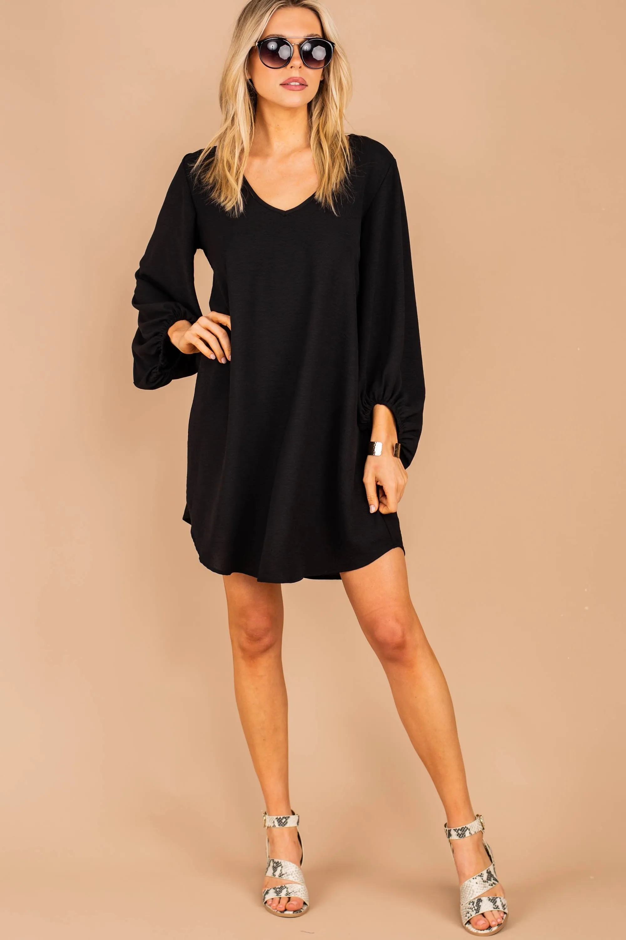 Loud And Clear Black Bubble Sleeve Dress