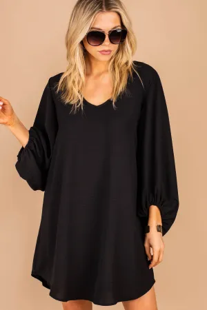 Loud And Clear Black Bubble Sleeve Dress