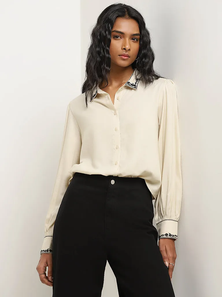 LOV Beige Embroidered Cotton Shirt