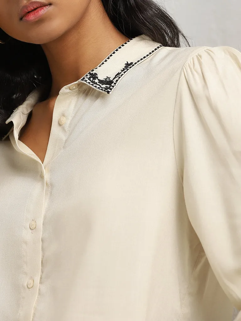 LOV Beige Embroidered Cotton Shirt