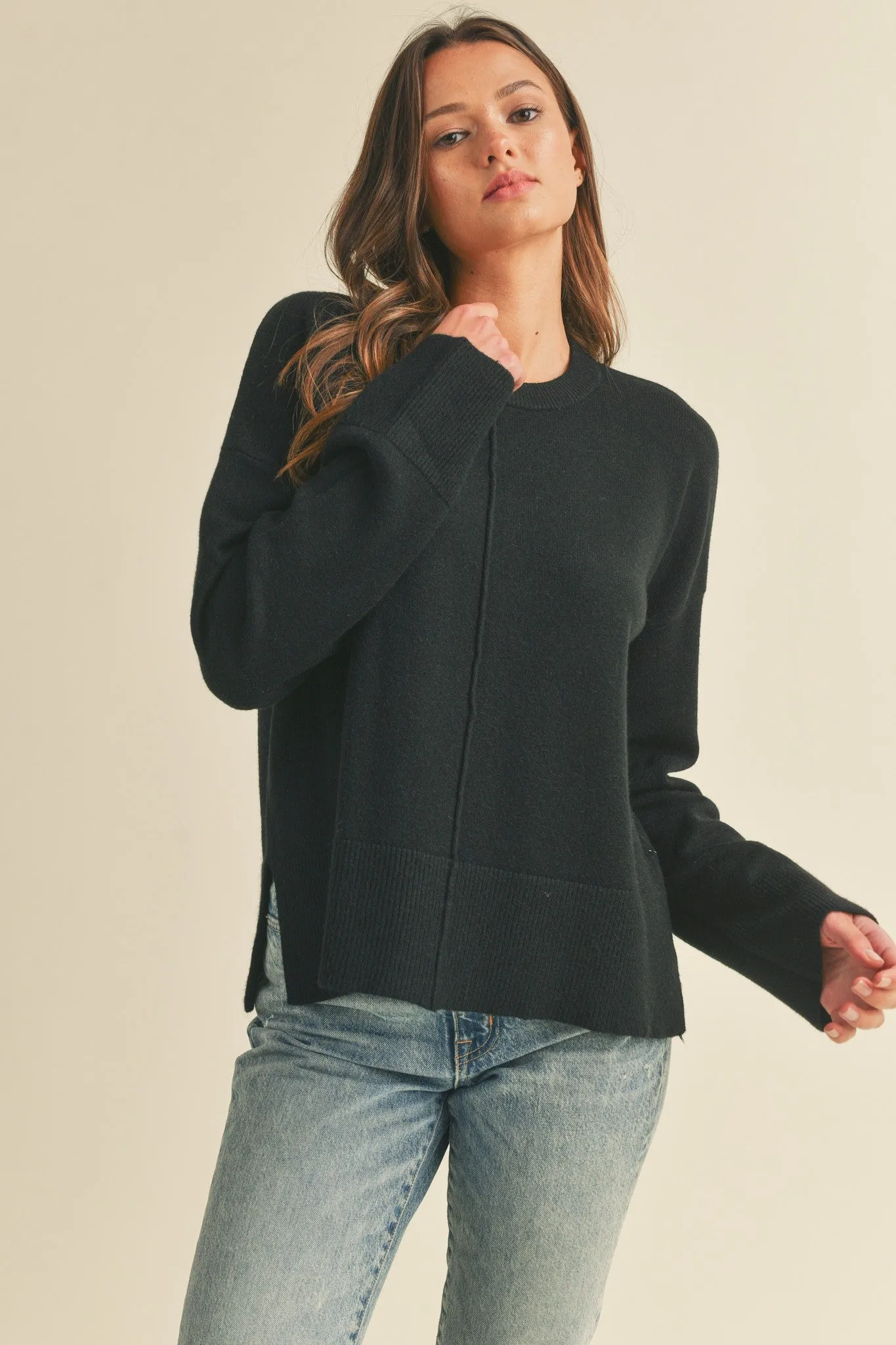 Mariah Basic Crew Neck Sweater - Black