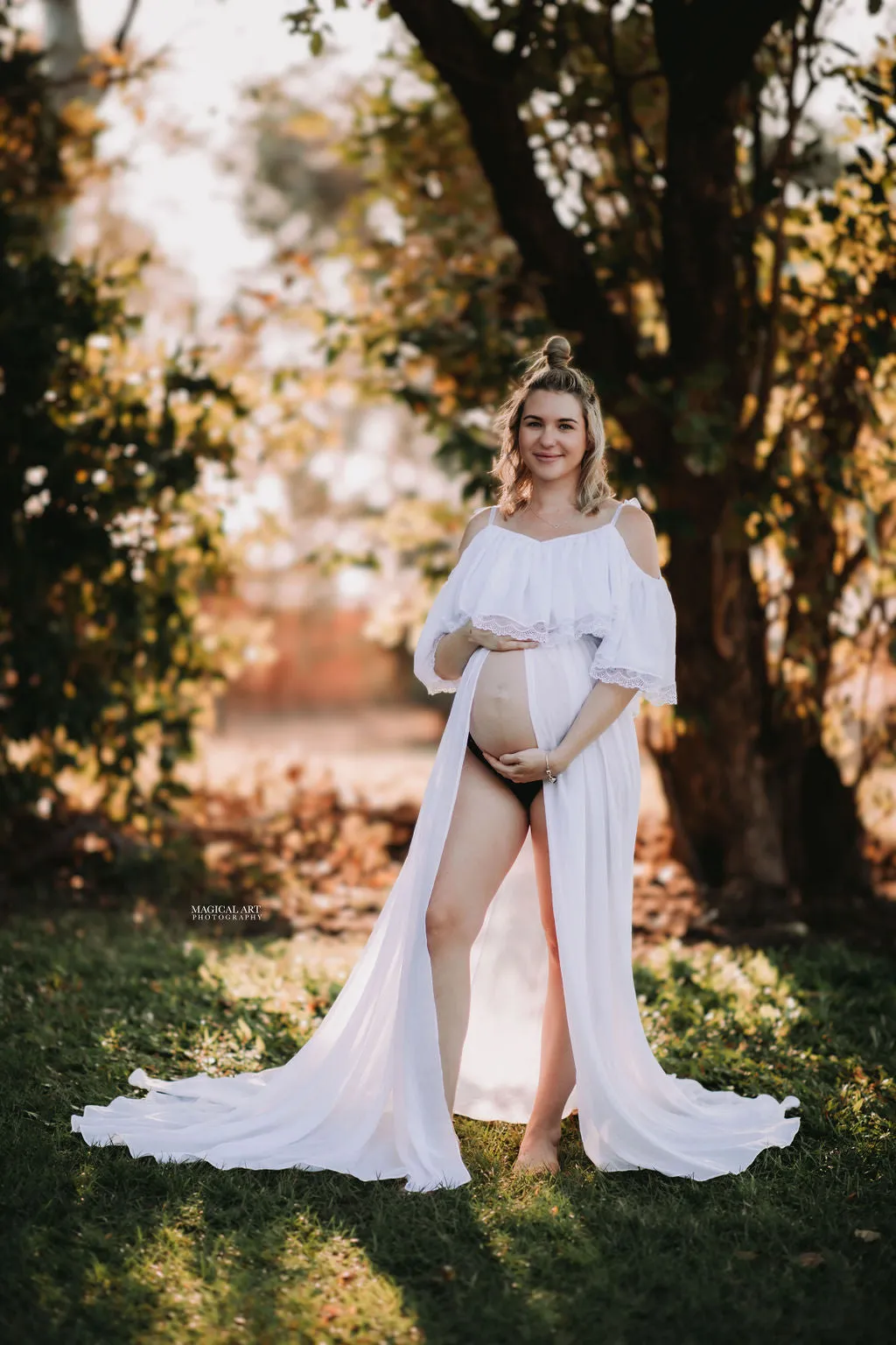 Maternity Photoshoot Dresses Hire - Grace - White Gown - 4 DAY RENTAL