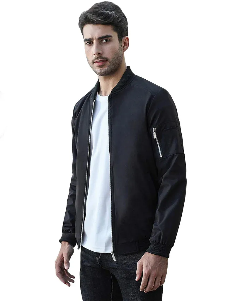 Men Black Slim Fit Lightweight Sportswear Flight Bomber Jacket Softshell Casual Coat- S