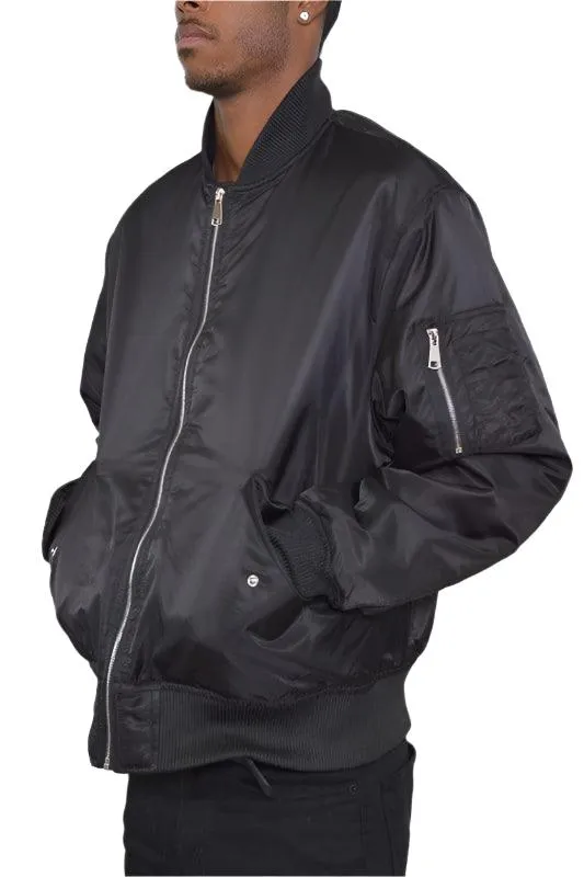 Mens Zipper Sleeve Solid Padded Bomber Jackets