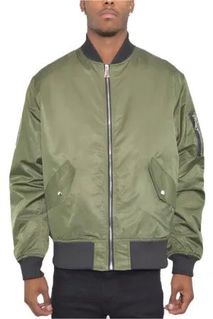 Mens Zipper Sleeve Solid Padded Bomber Jackets