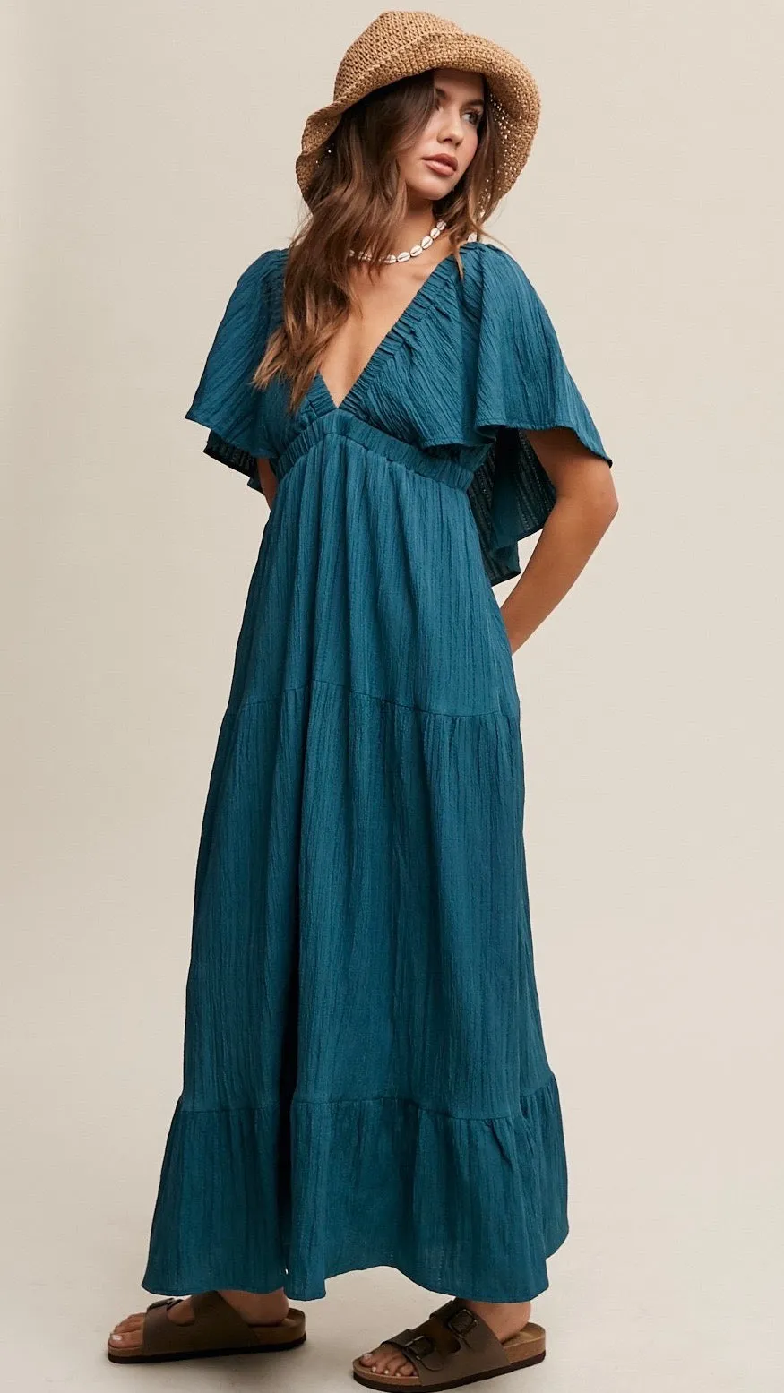 Misha V Neck Maxi Dress Dusty Teal