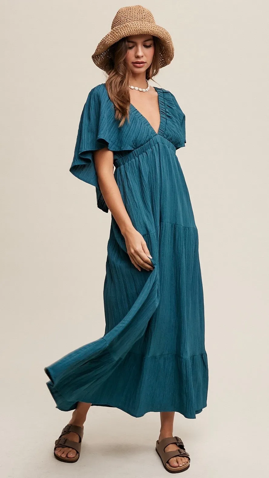 Misha V Neck Maxi Dress Dusty Teal