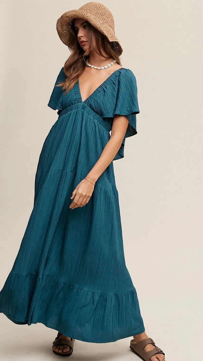 Misha V Neck Maxi Dress Dusty Teal