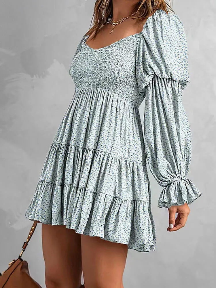 Off Shoulder Long Sleeves Ruffle Hem Mini Dresses