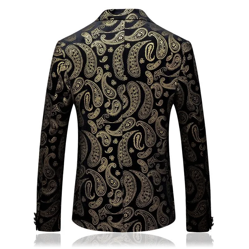 Paisley Gold Black Slim Fit Party Style Men Blazers