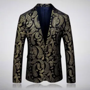 Paisley Gold Black Slim Fit Party Style Men Blazers